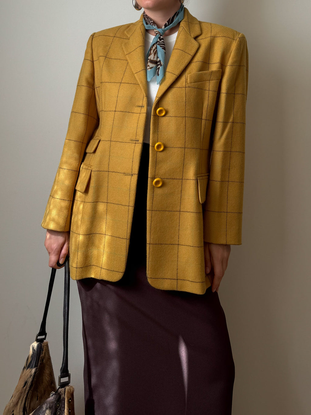 Pure wool check yellow blazer