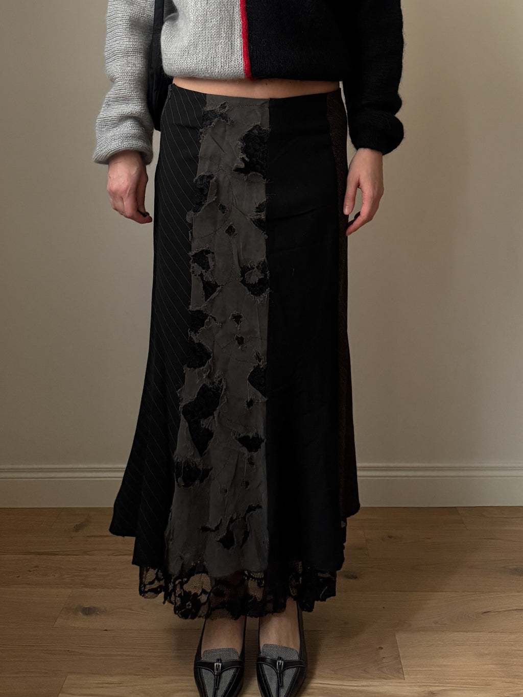 Patchwork black long skirt