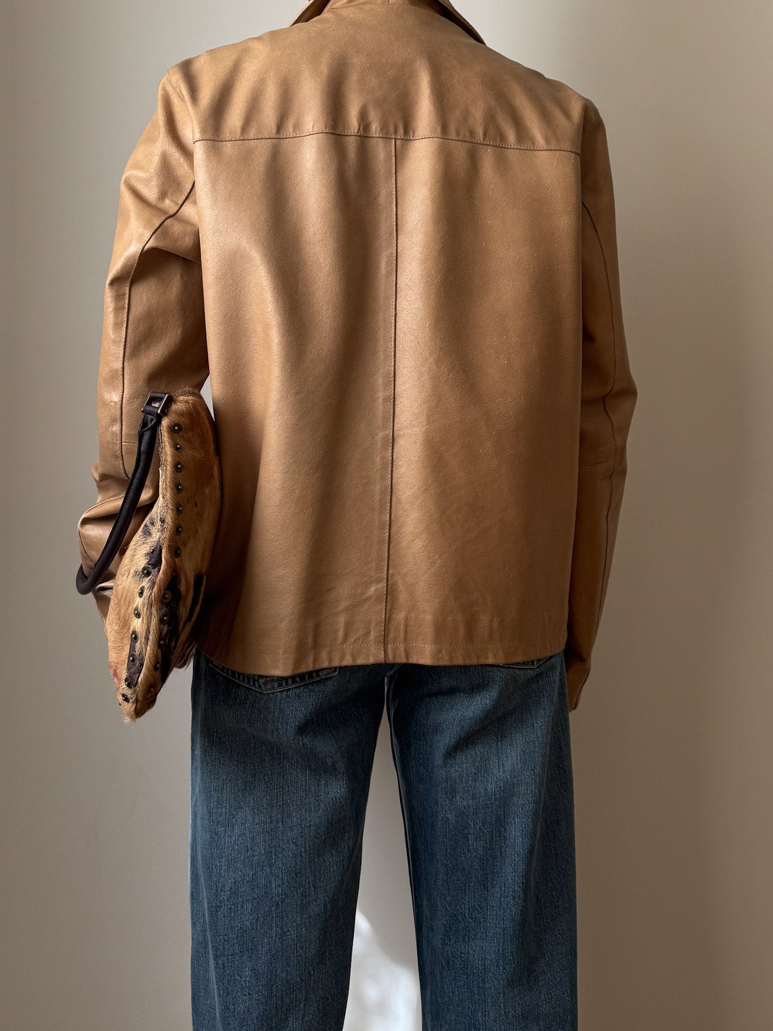 Real leather beige jacket