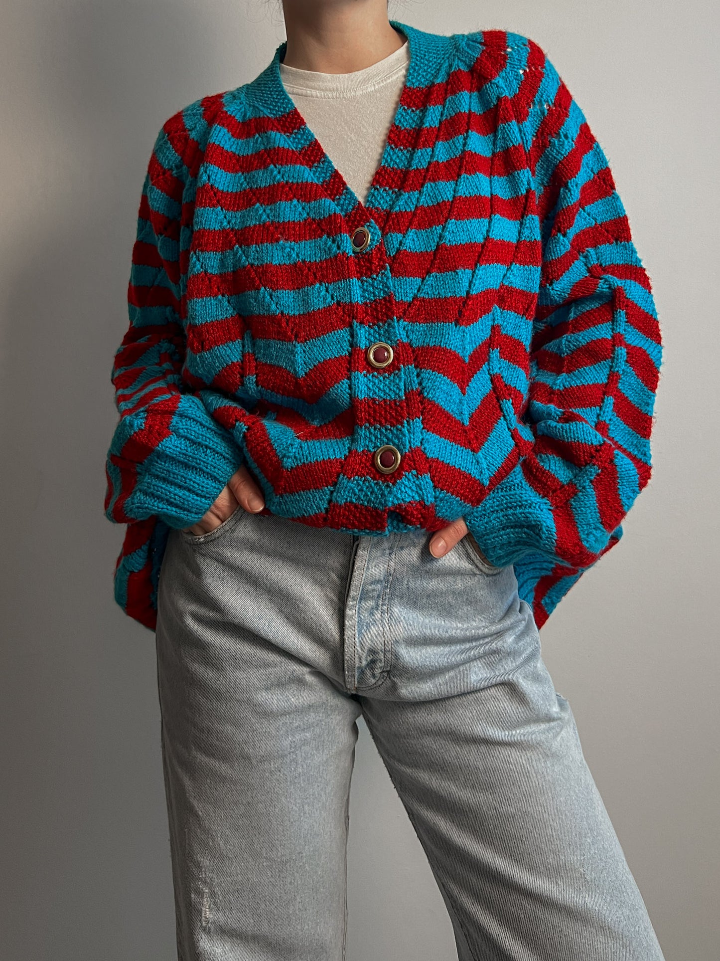 Wool embroidered striped cardigan