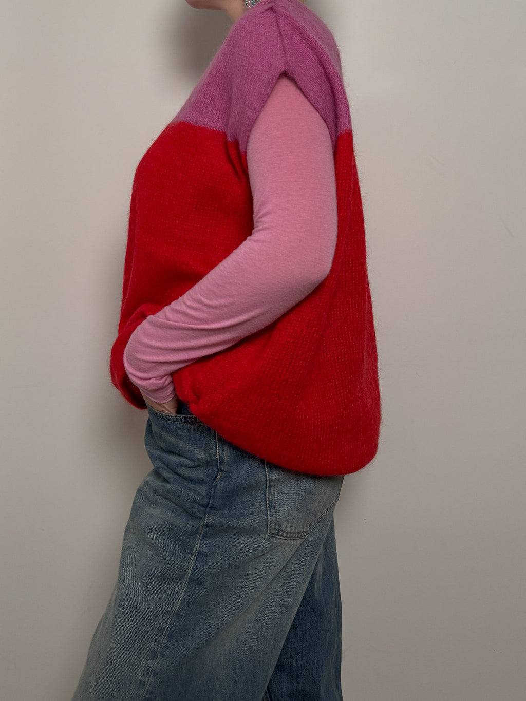 Mohair and wool pink and red top