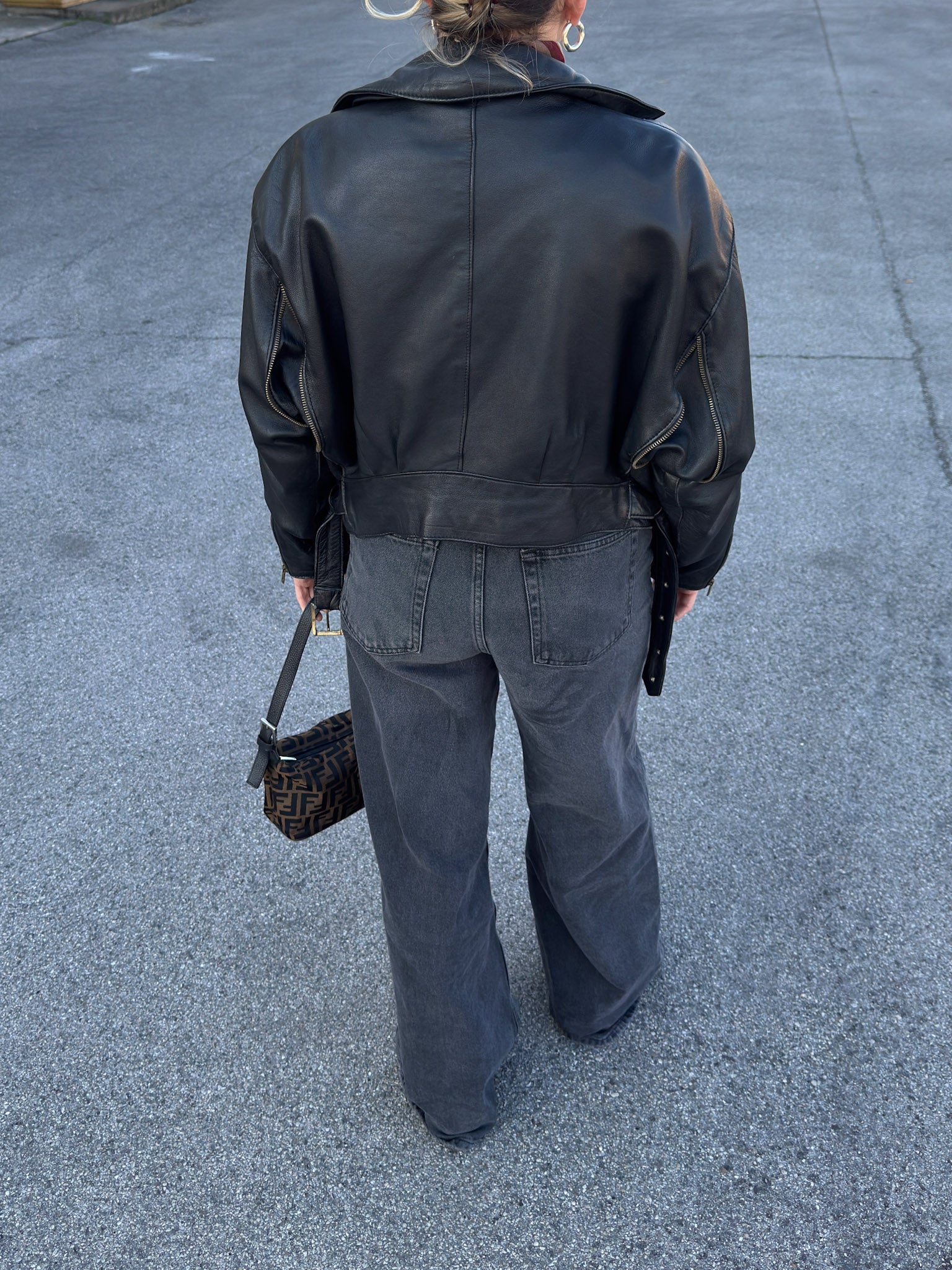 Genuin leather black bomber