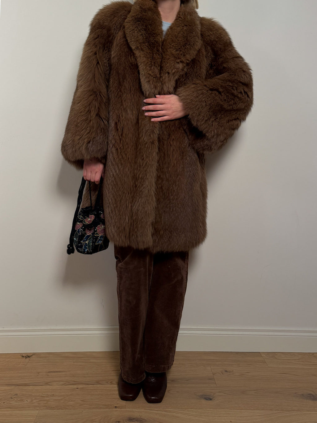 Real fur brown coat