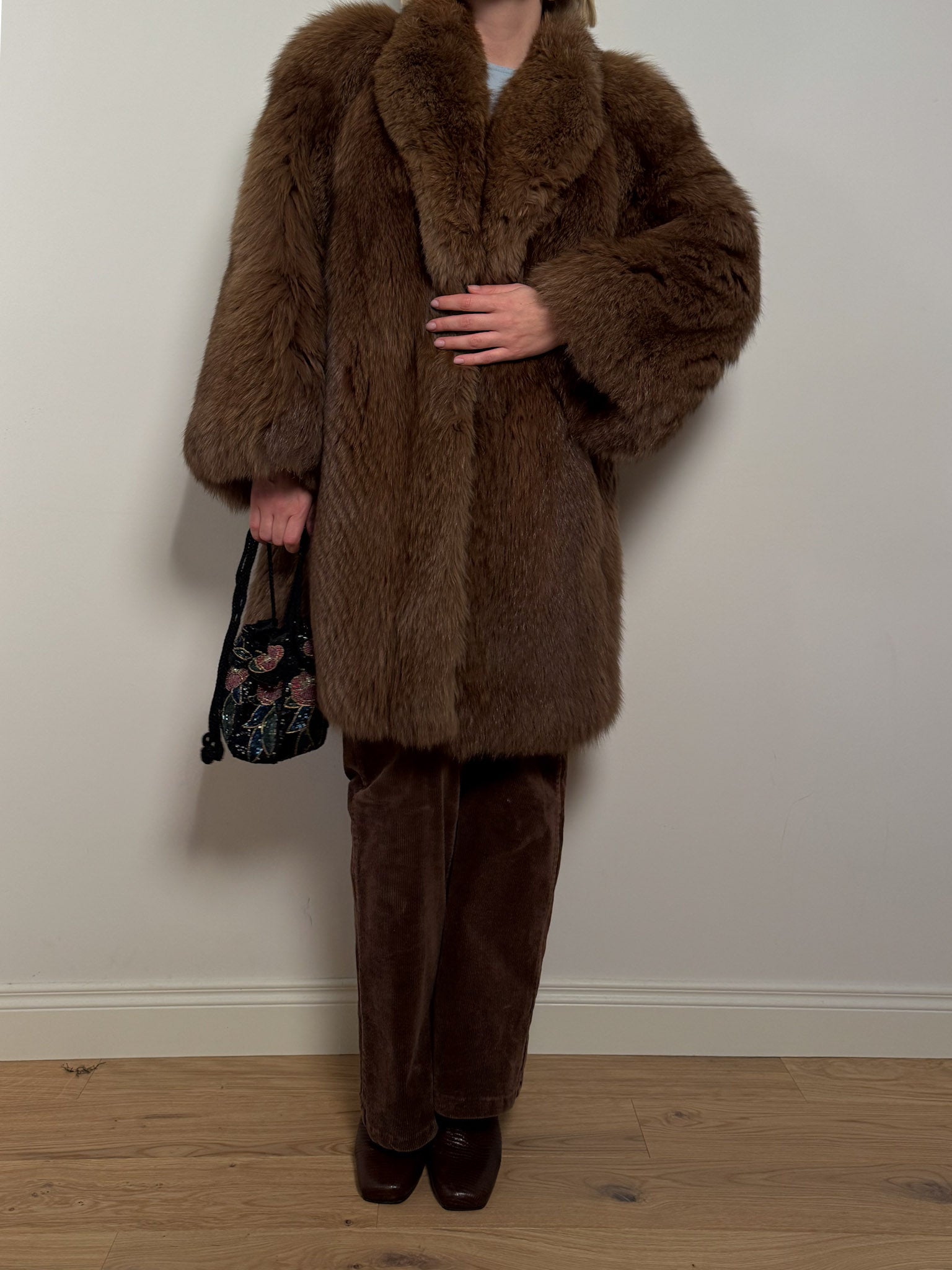 Real fur brown coat