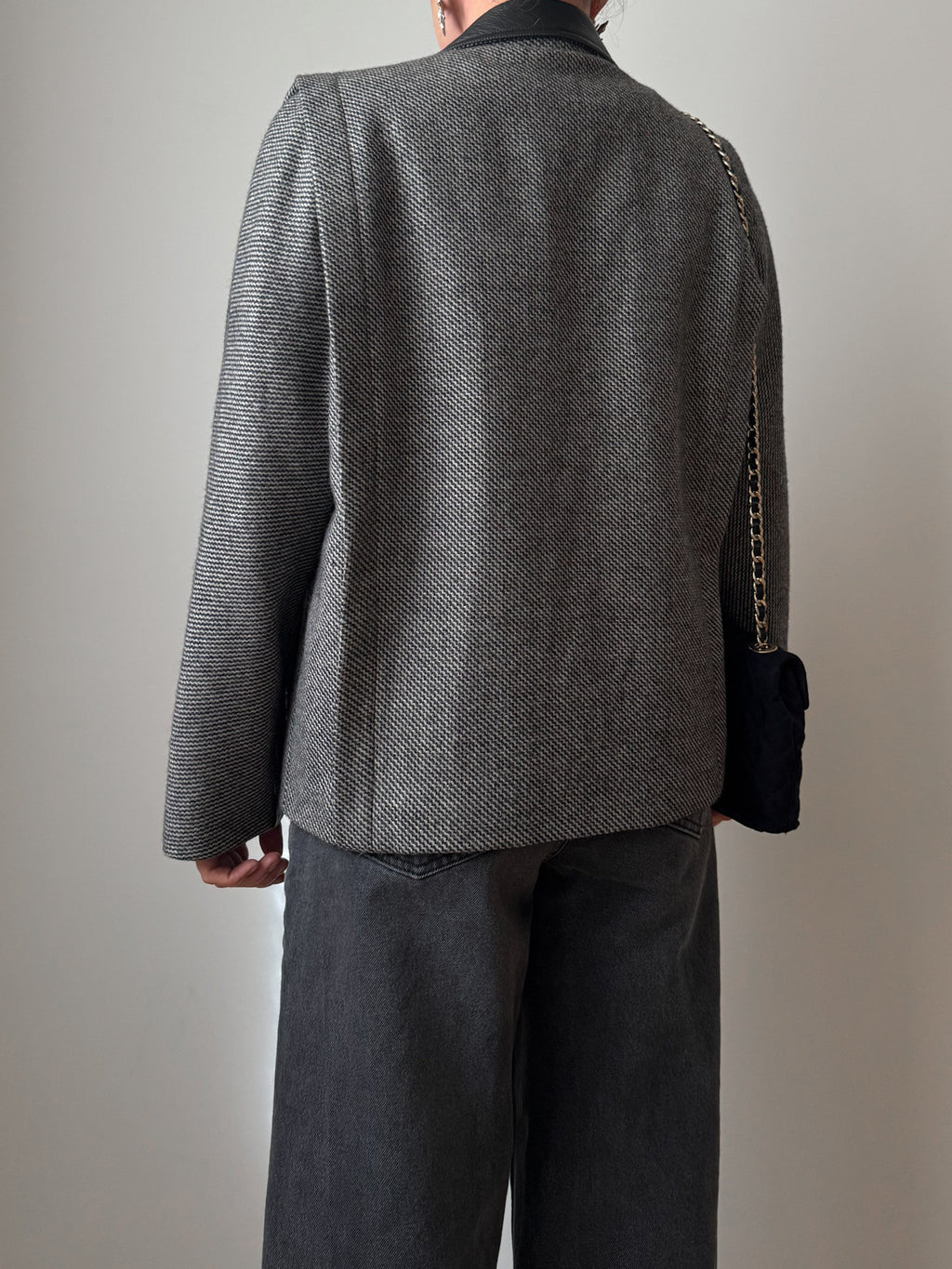 Wool and leather herringbone jacket