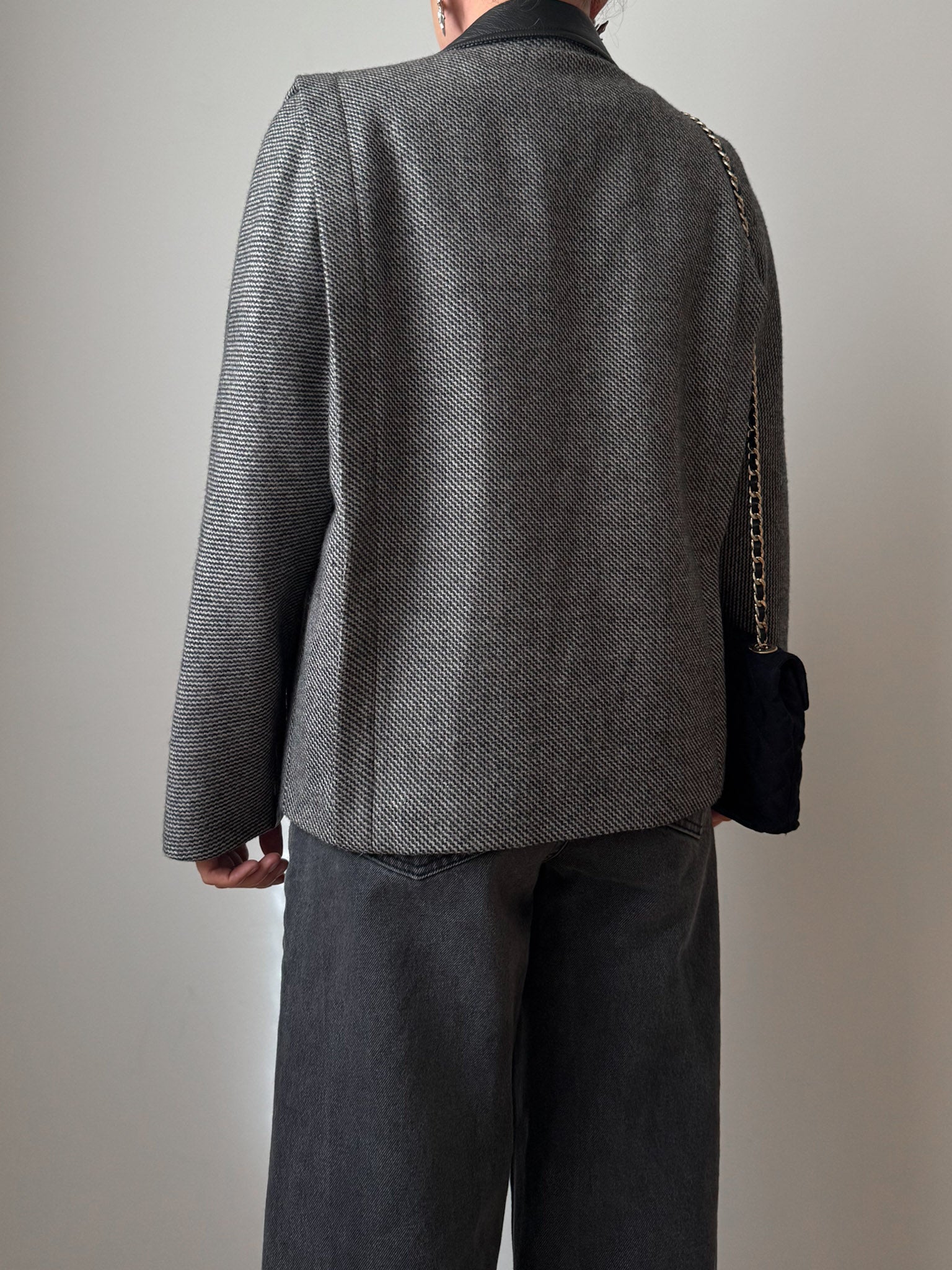 Wool and leather herringbone jacket