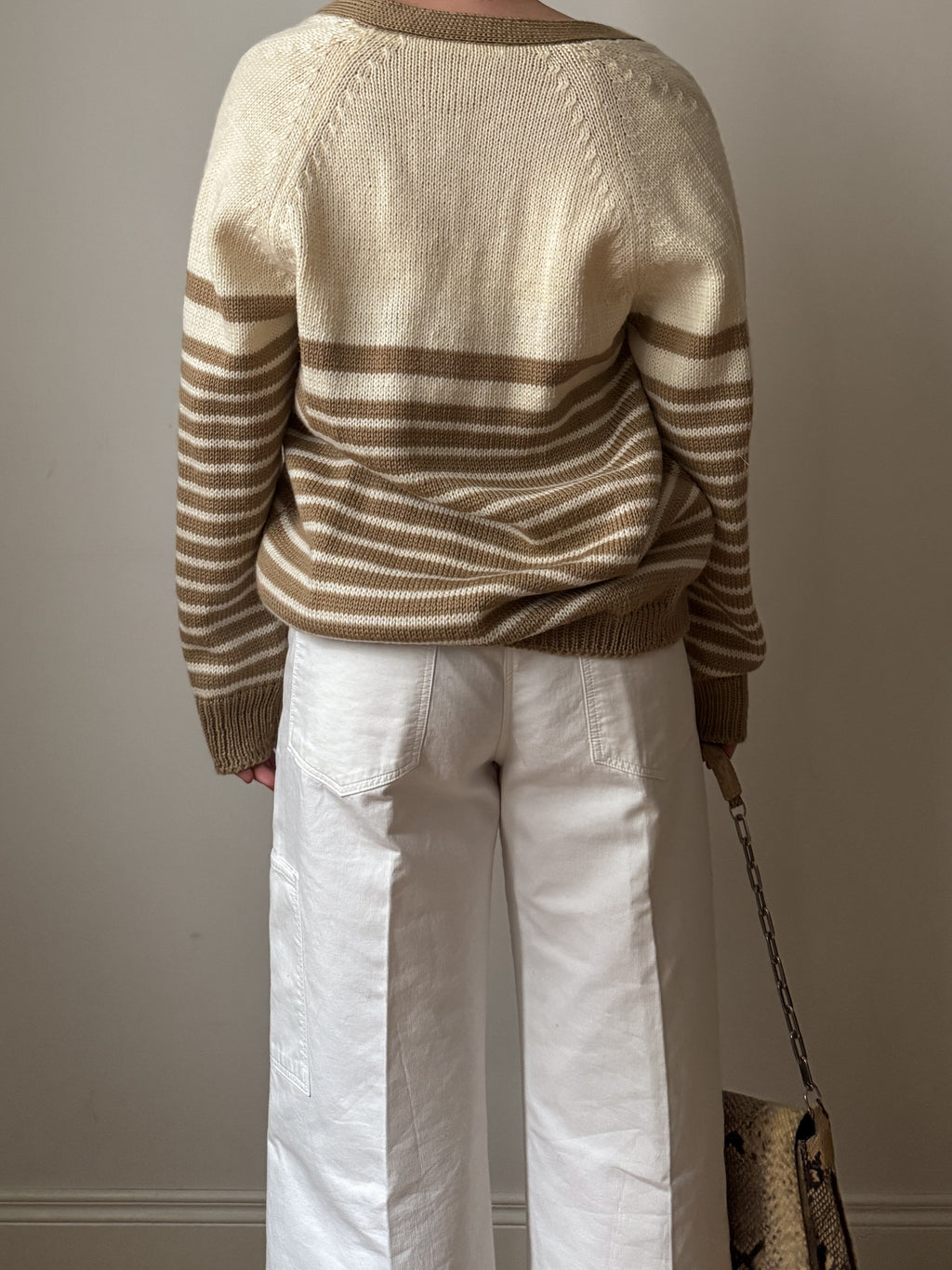 Pure wool embroidered striped cardigan