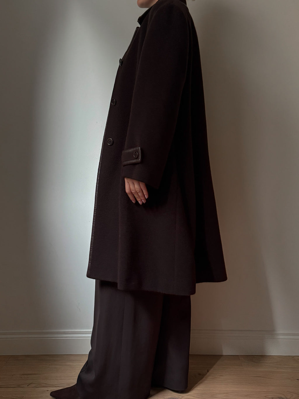 Wool and leather chocolate coat