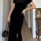 Pure velvet black long dress