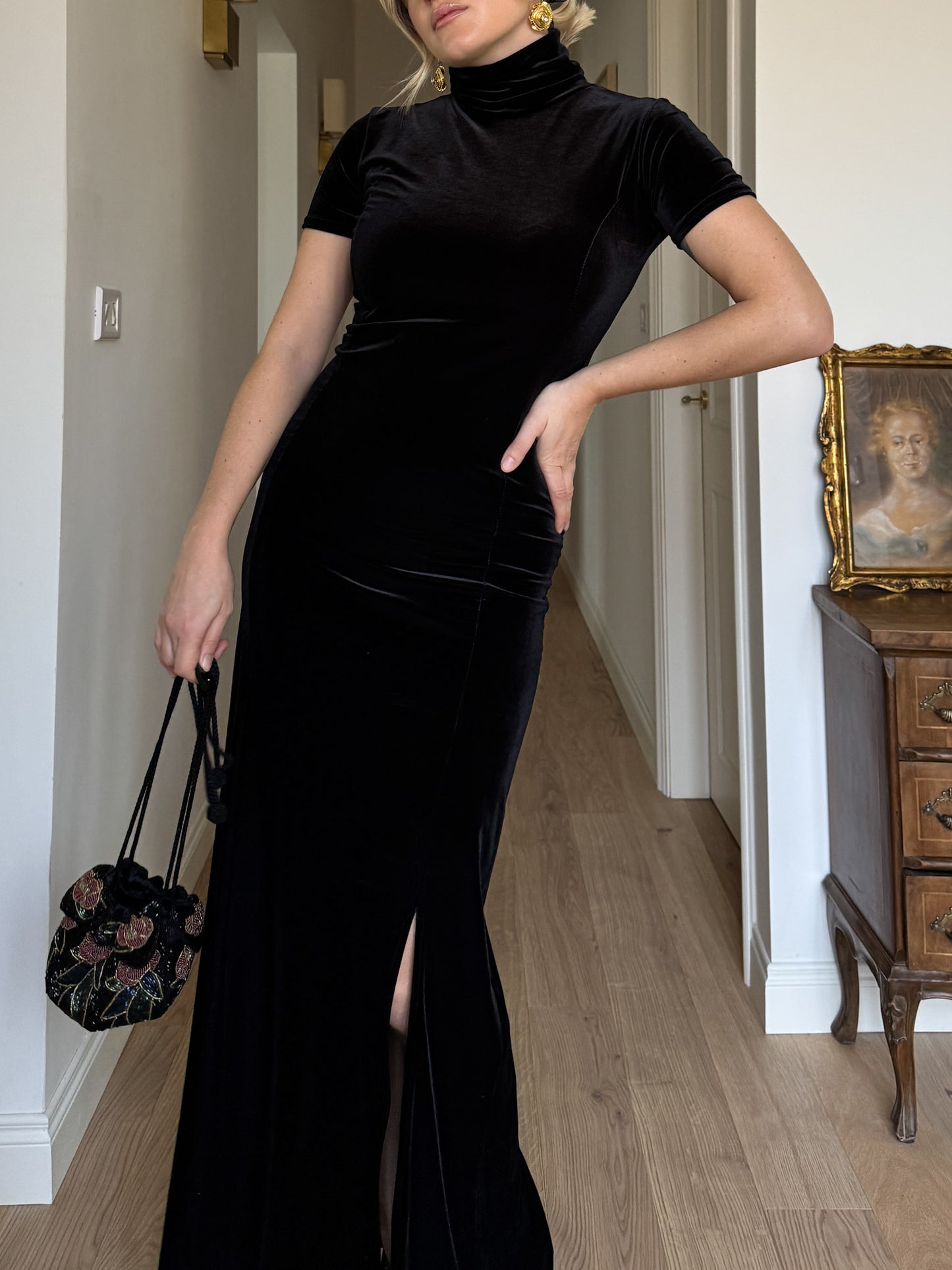 Pure velvet black long dress