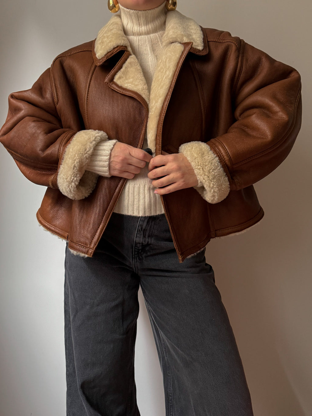 Cropped real shearling