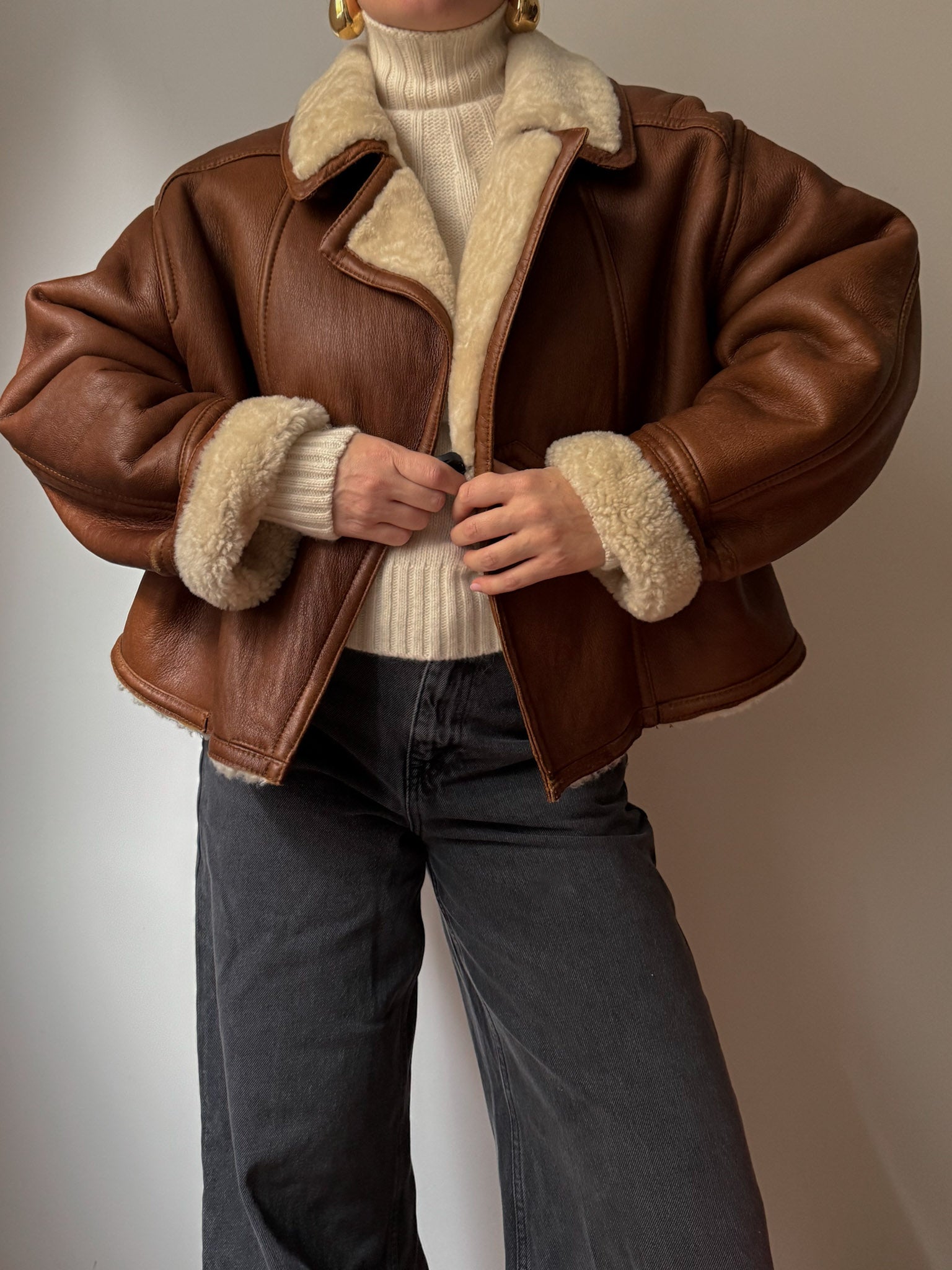 Cropped real shearling