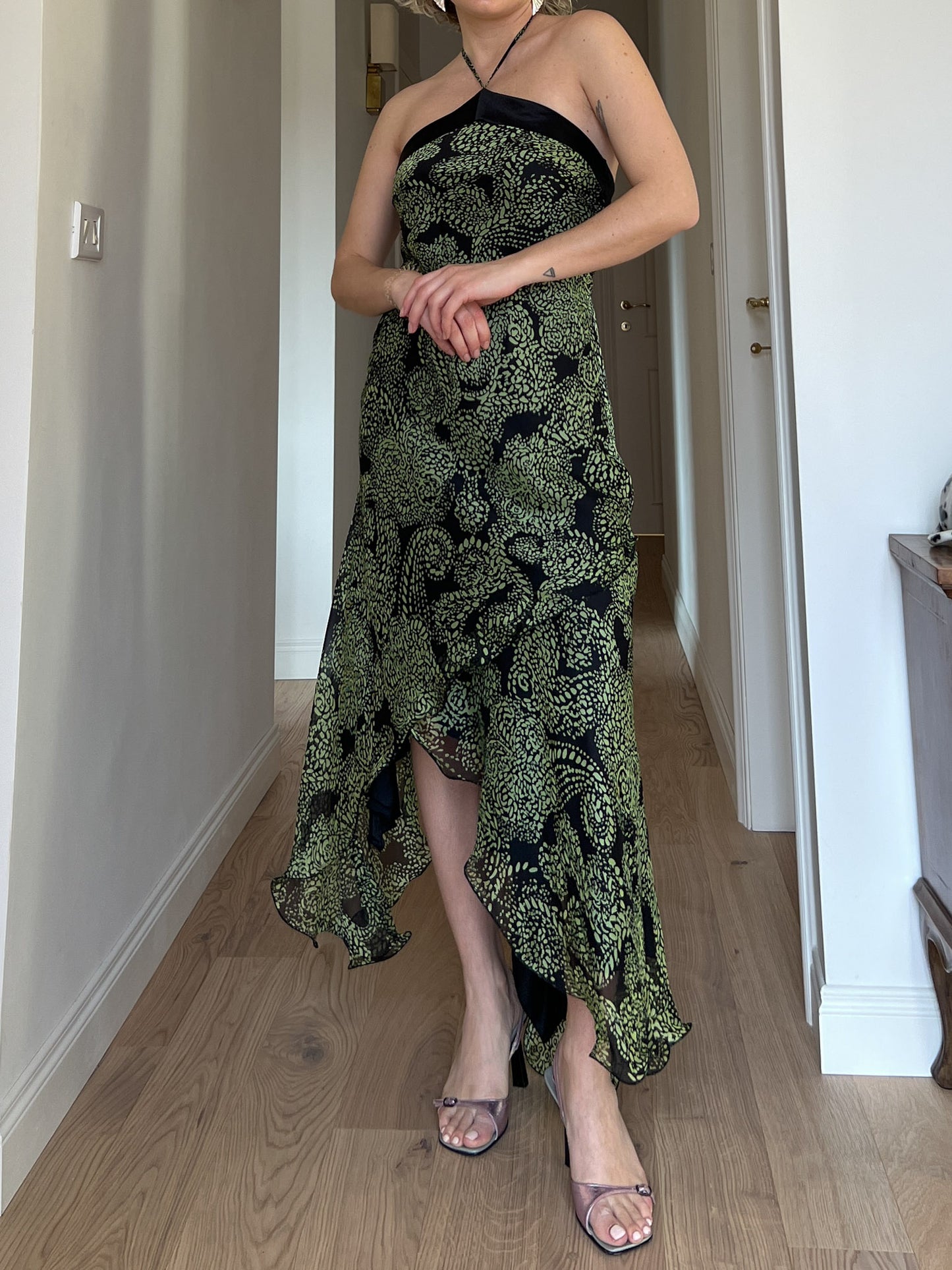 Pure silk black and green dress