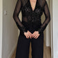 Beads sheer black blouse