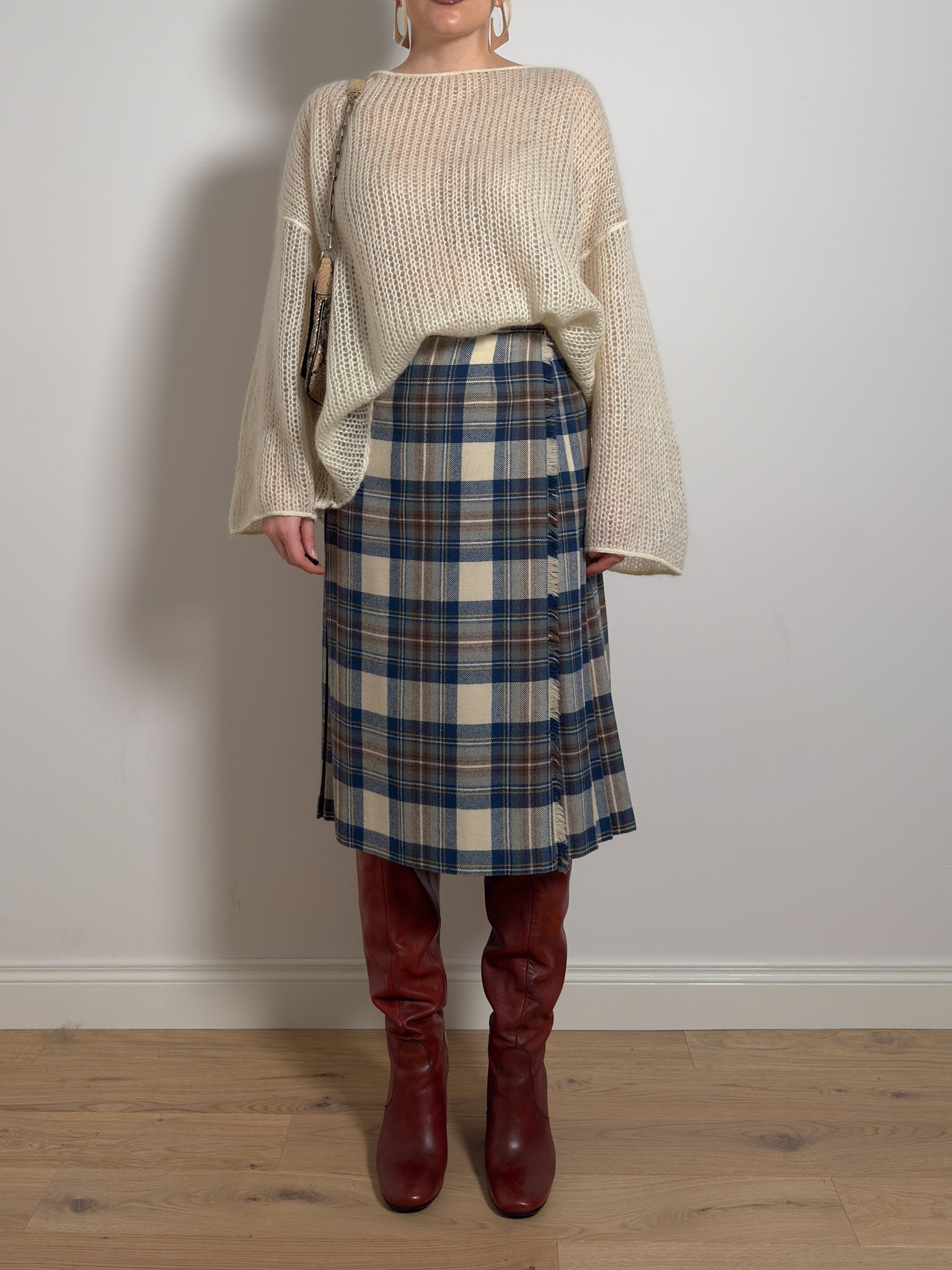 Pure wool tartan pleated skirt
