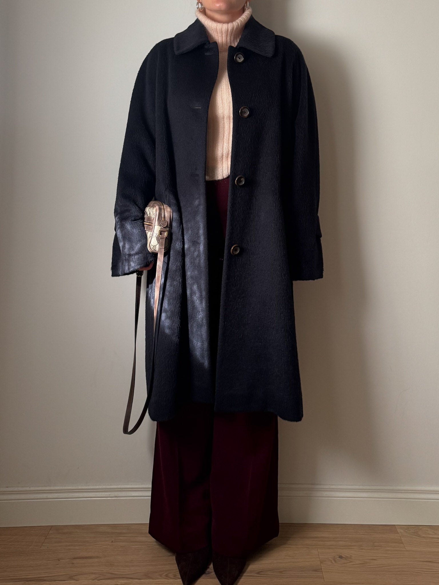 Gil Sander baby lama and wool blue coat