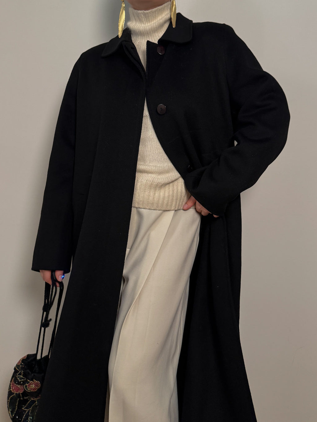 Pure wool black long coat