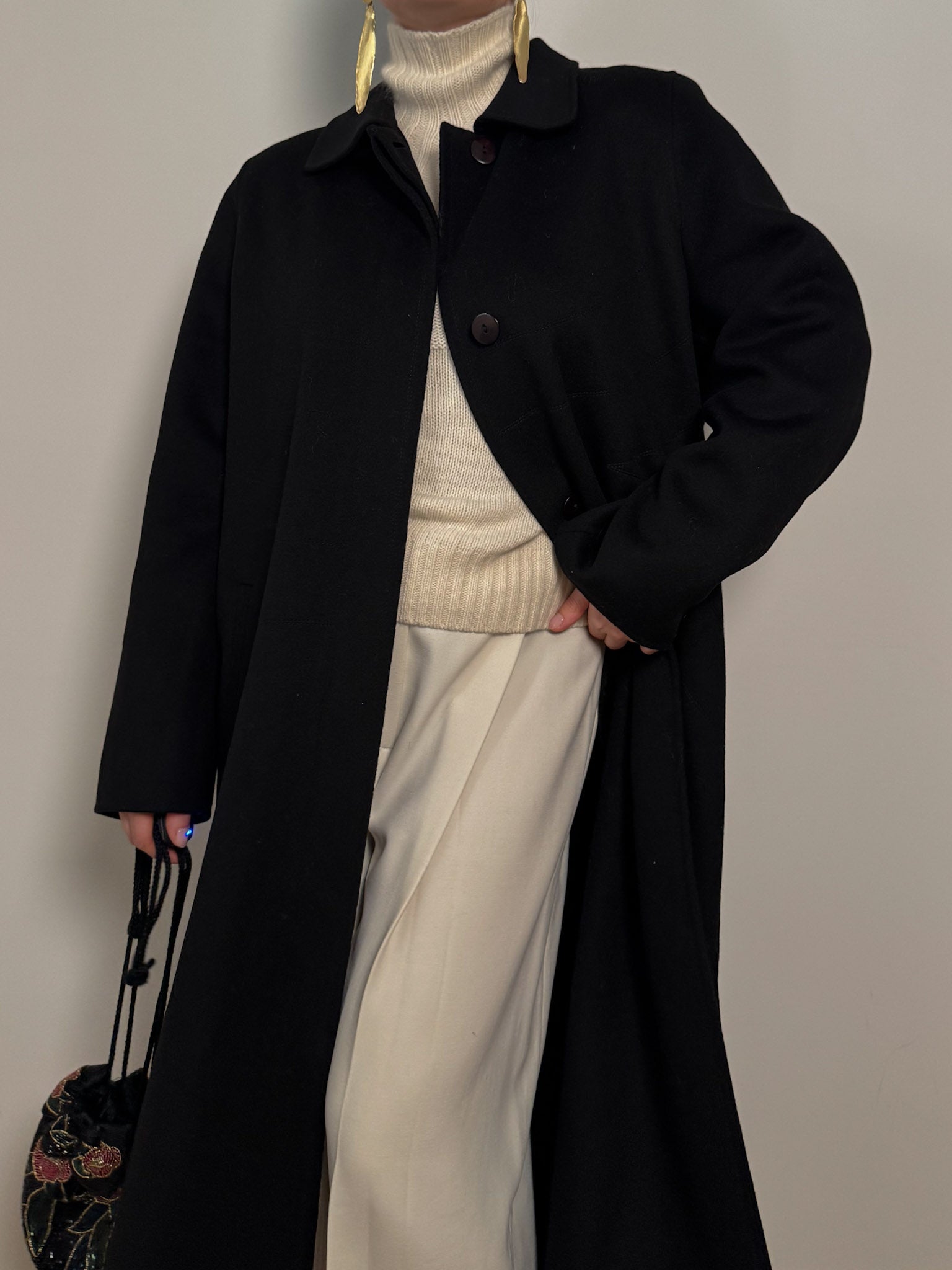 Pure wool black long coat