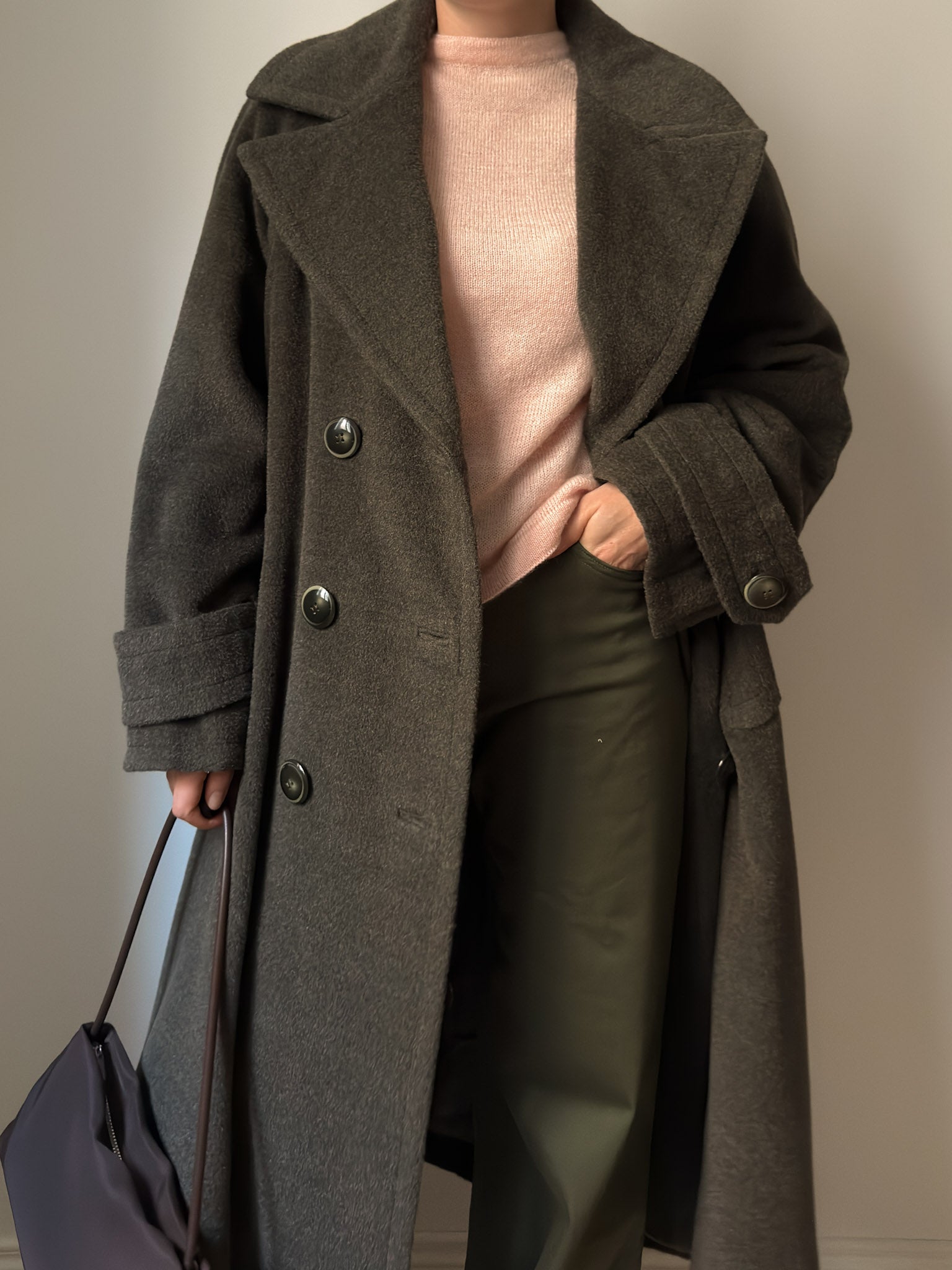 Wool and mohair olive coat