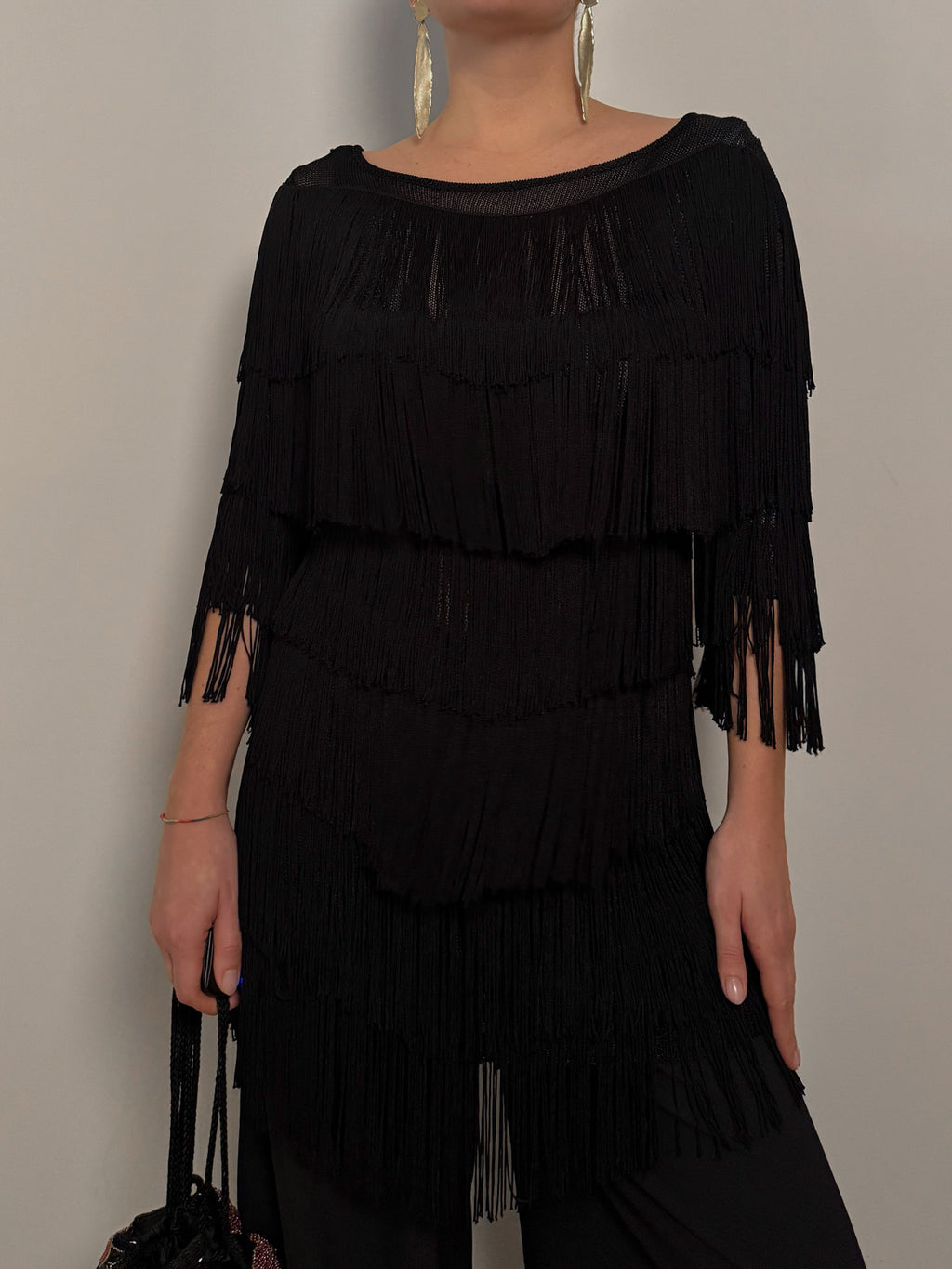 Pure viscose fringe black top