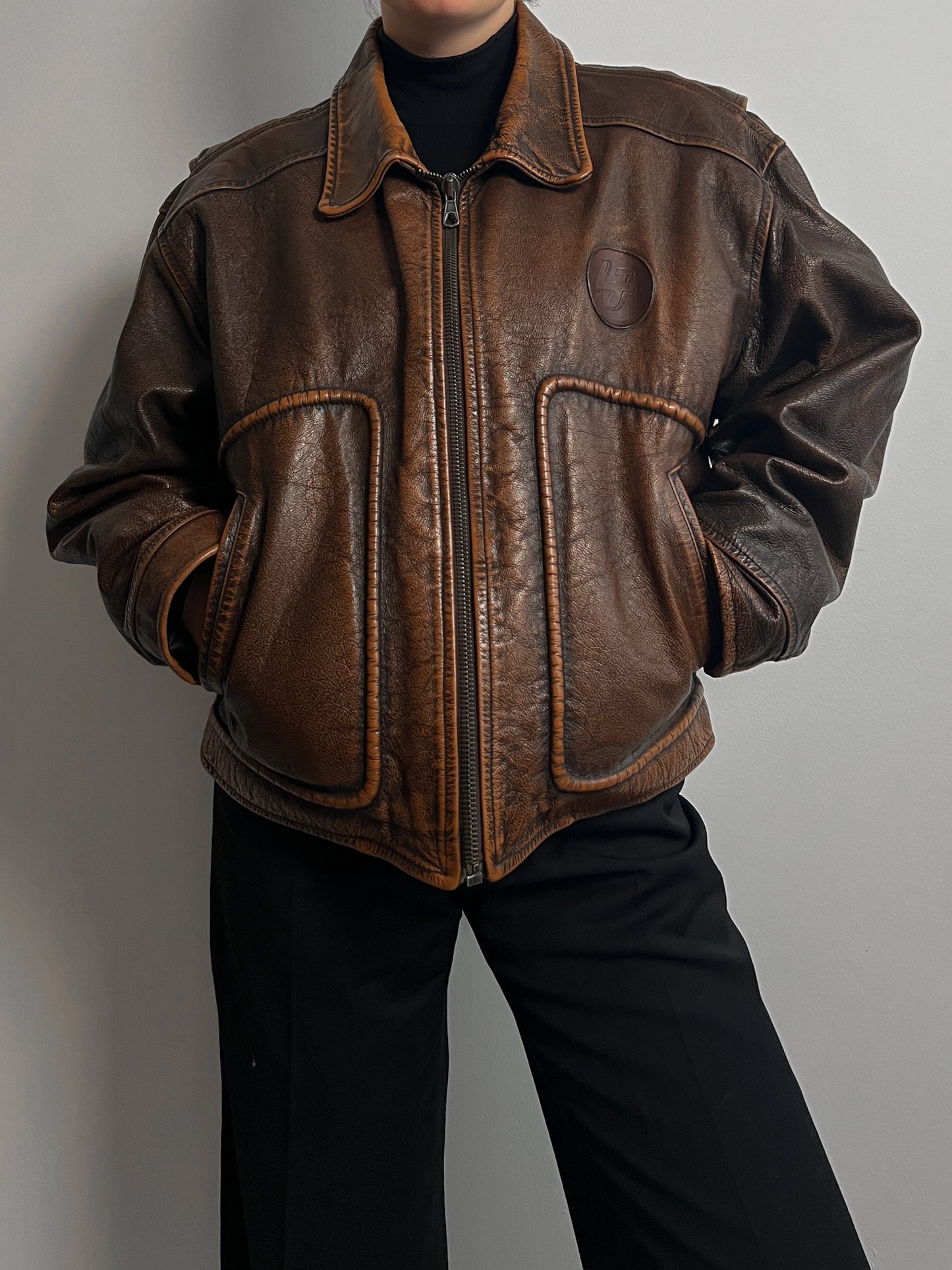 Genuine leather biker jacket