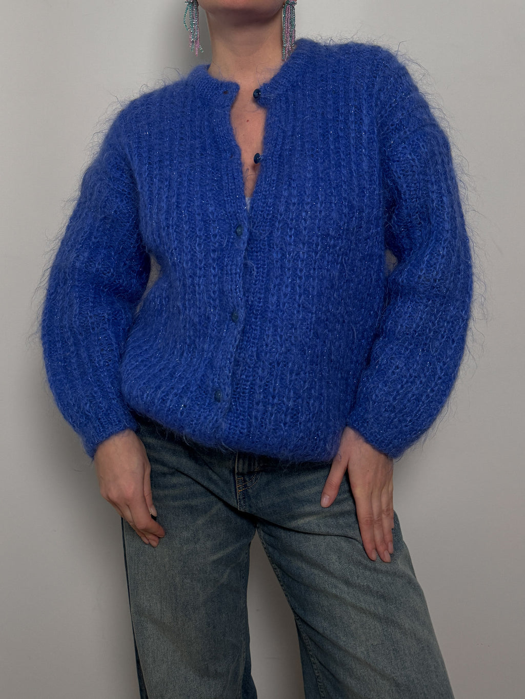 Mohair and wool blue cardigan
