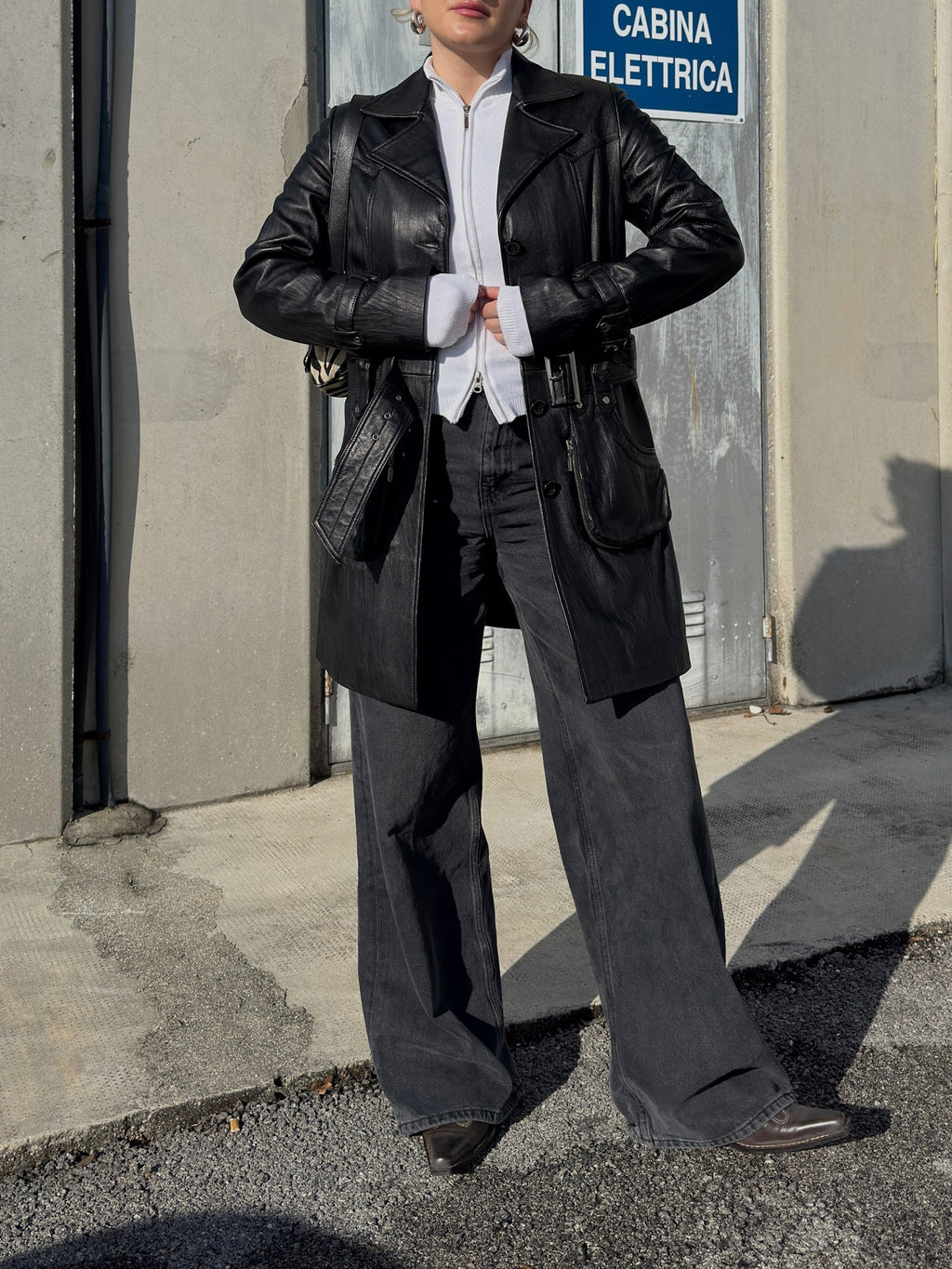 Genuin leather black trench