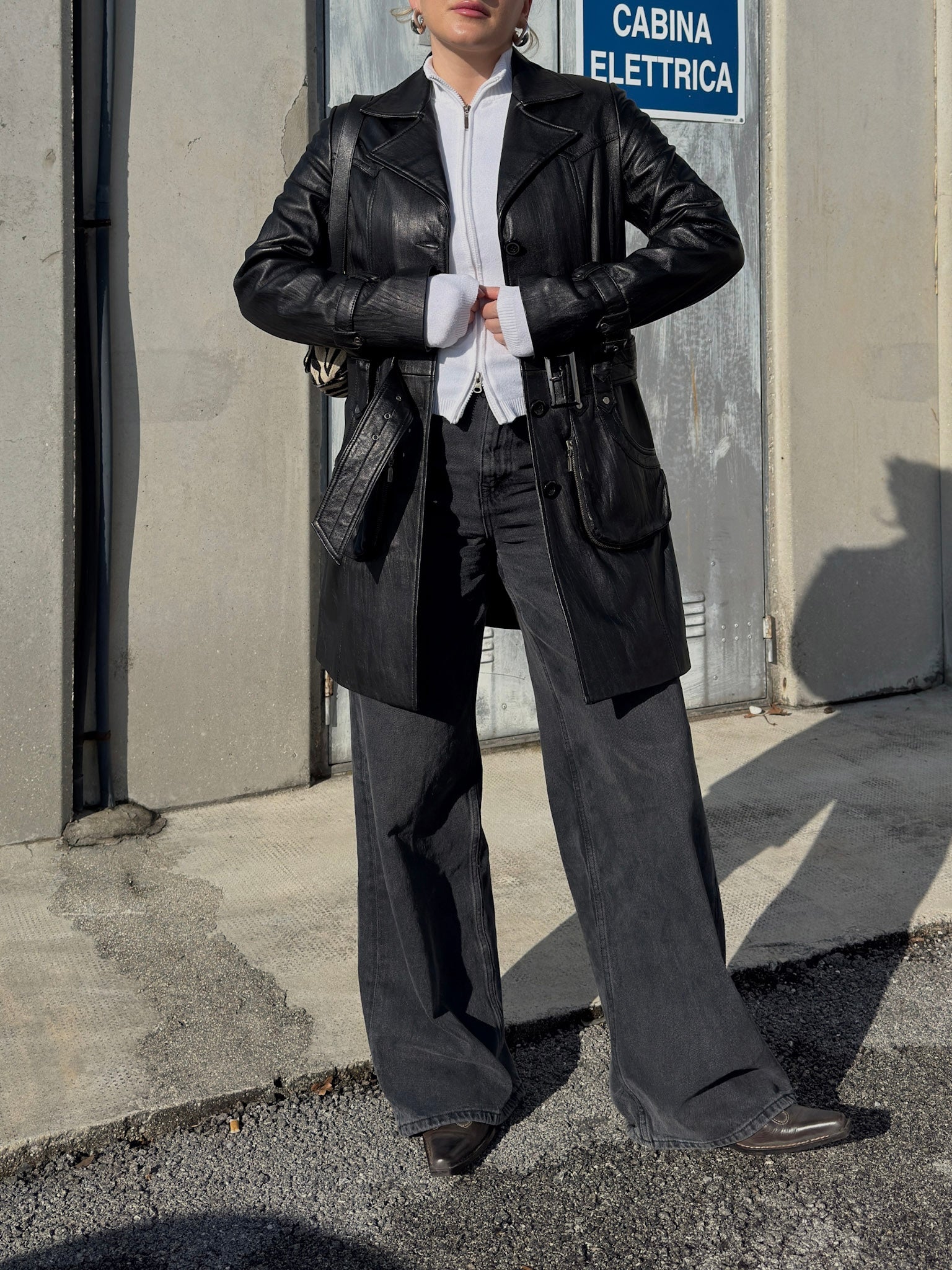 Genuin leather black trench