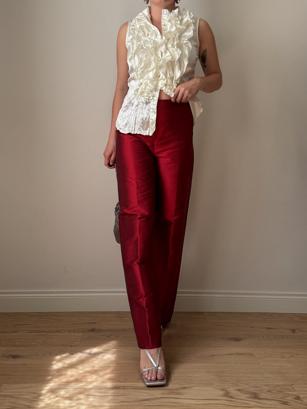Pure silk red pants