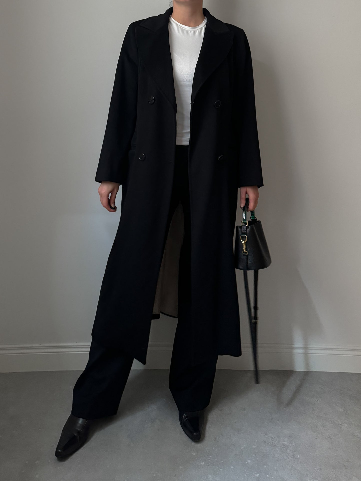 Pure wool black long coat