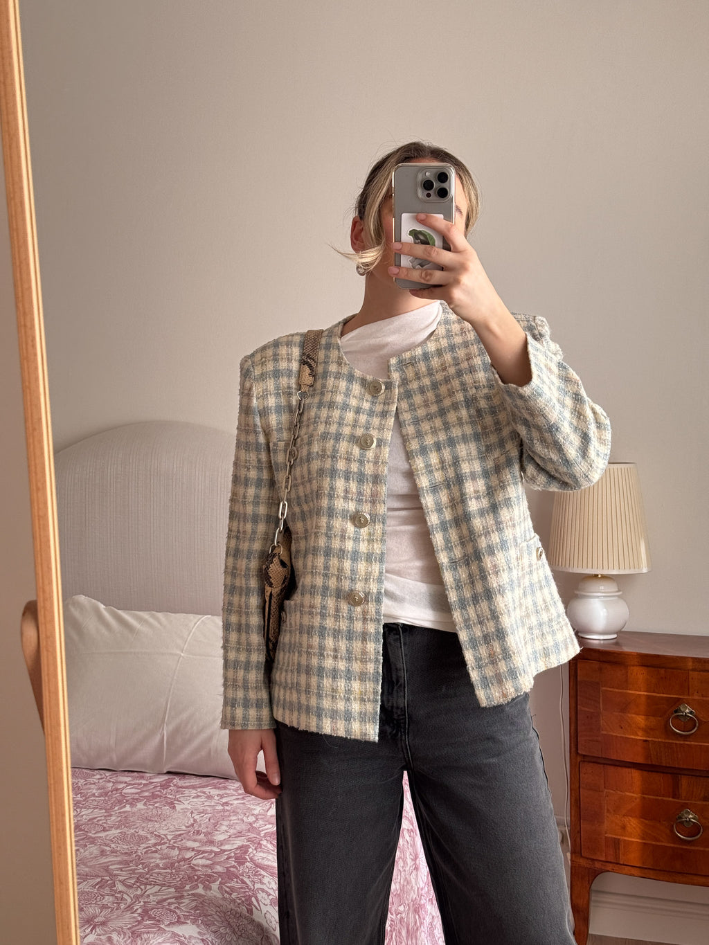 Tweed ivory and sky suit