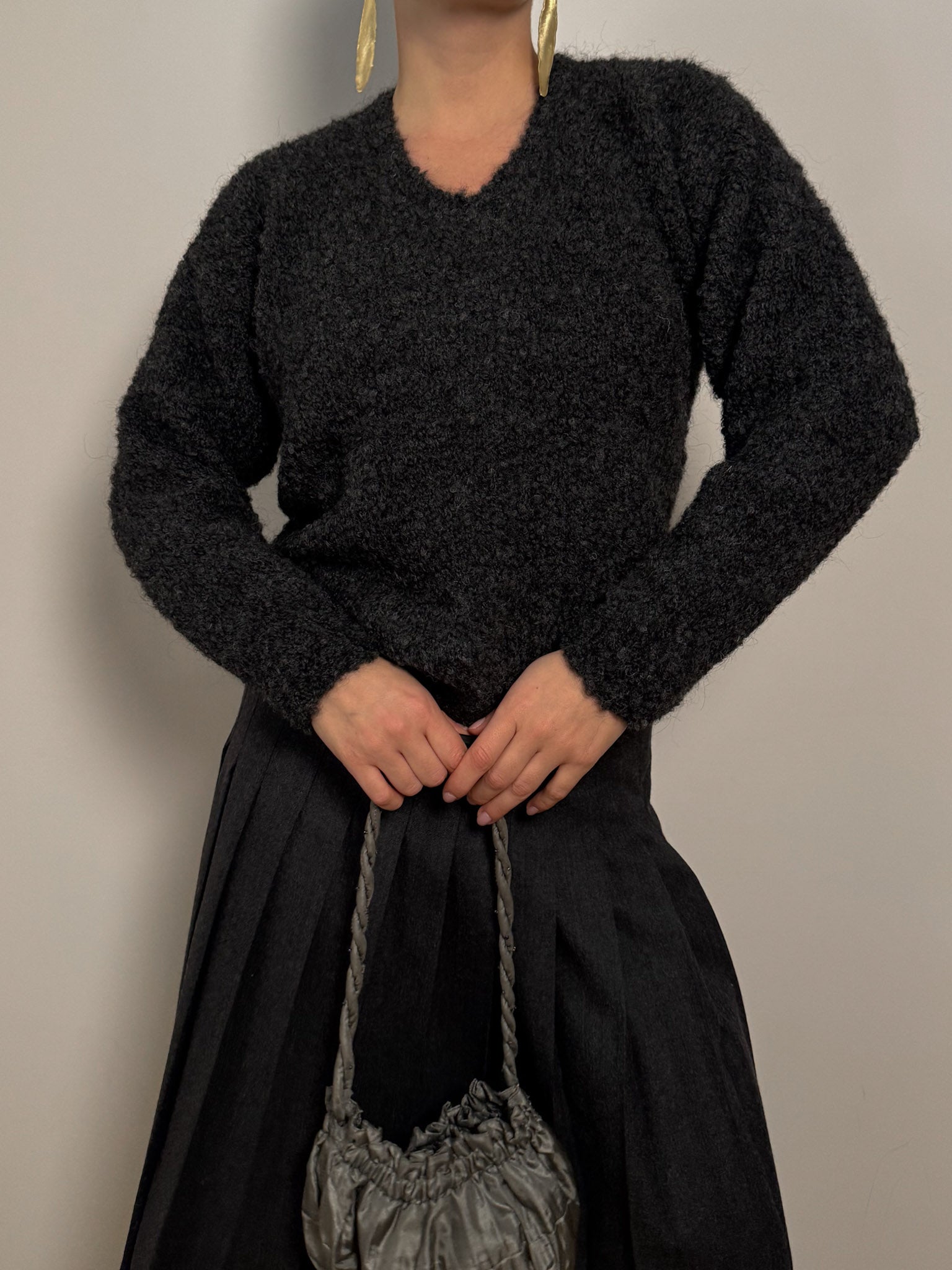 Bouclé wool anthracite pull