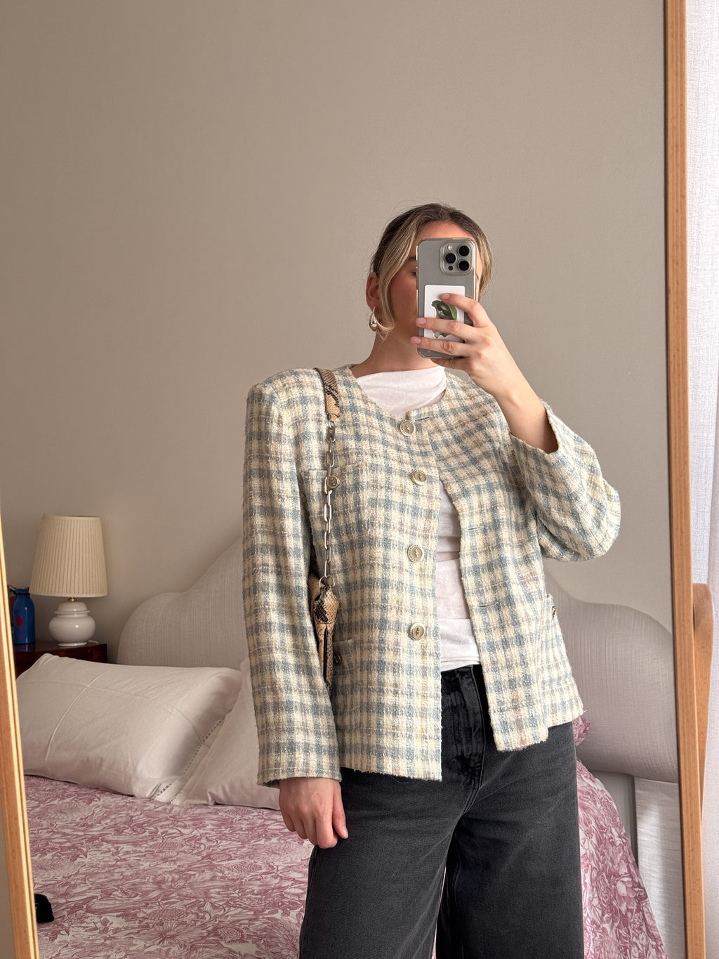 Tweed ivory and sky suit