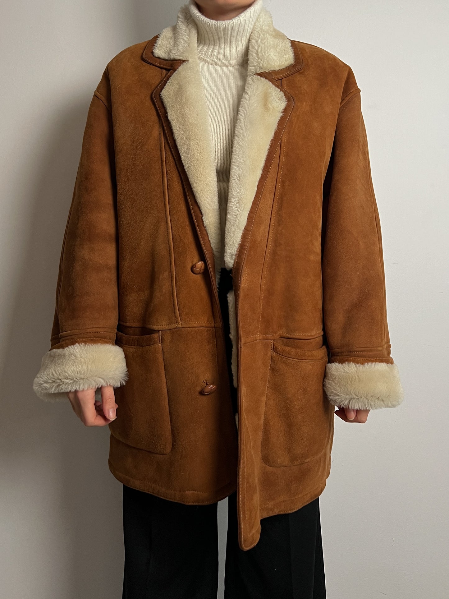 Vintage caramel shearling coat