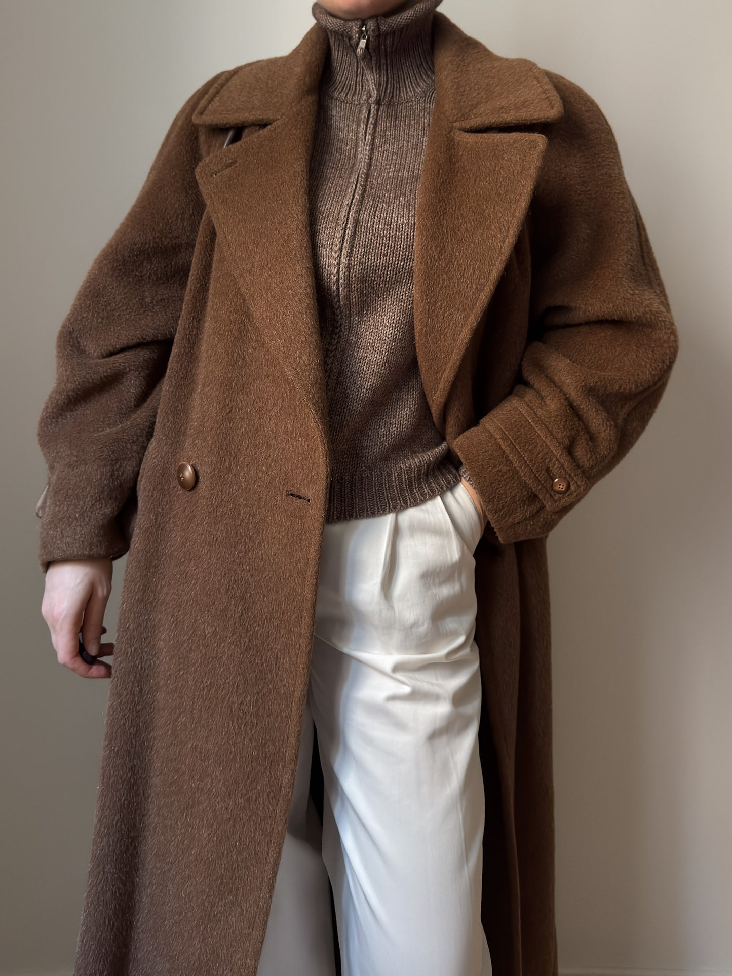 Wool, alpaca and mohair camel coat