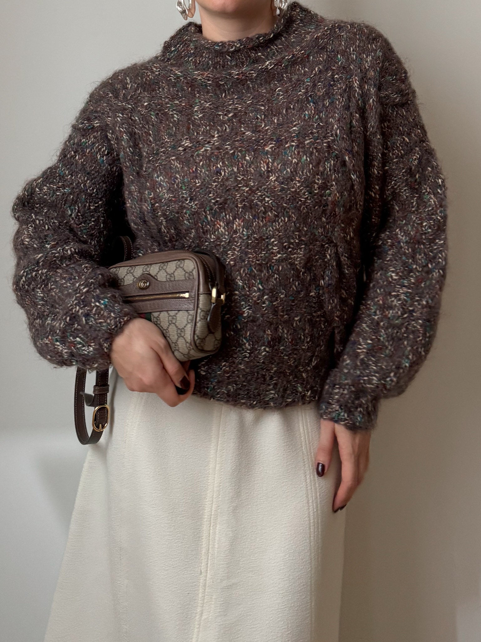 Pure wool embroidered melange pull