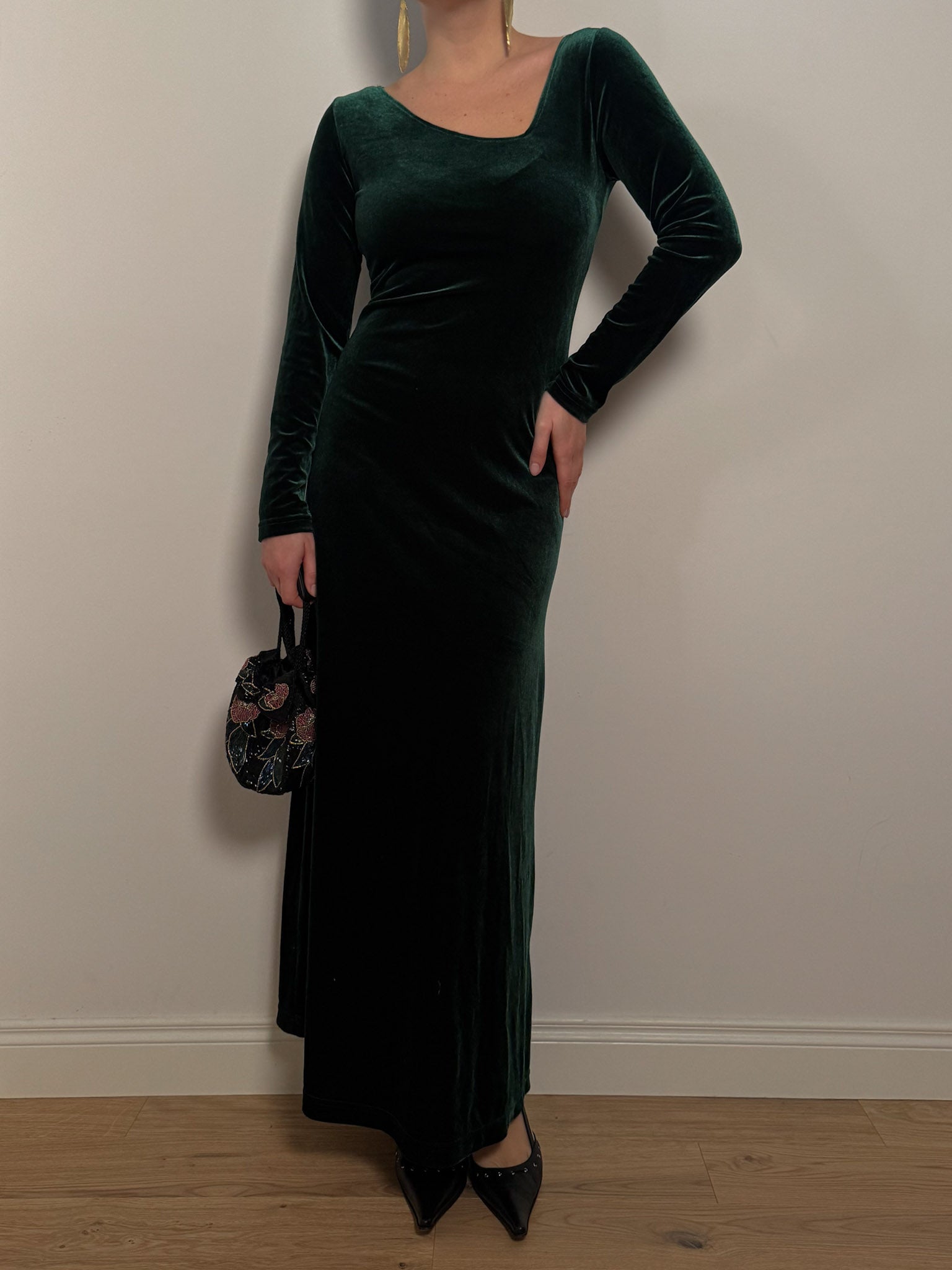 Velvet green long dress