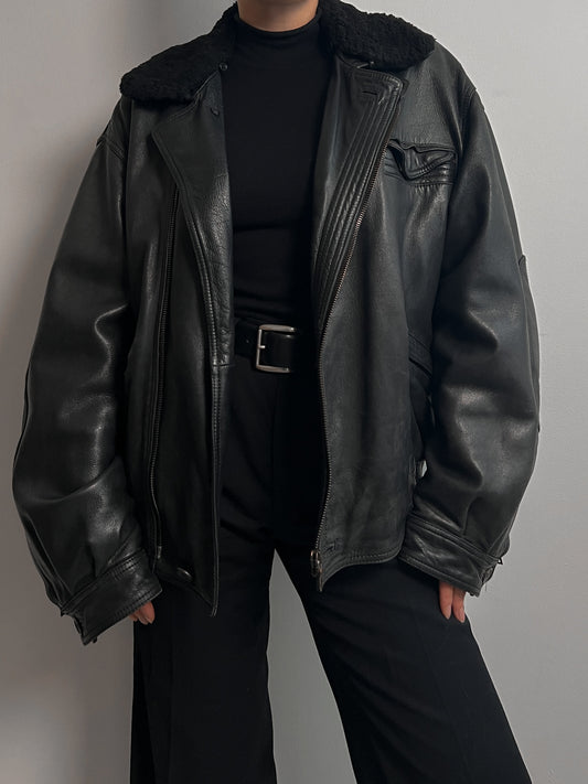 Real leather black aviator jacket