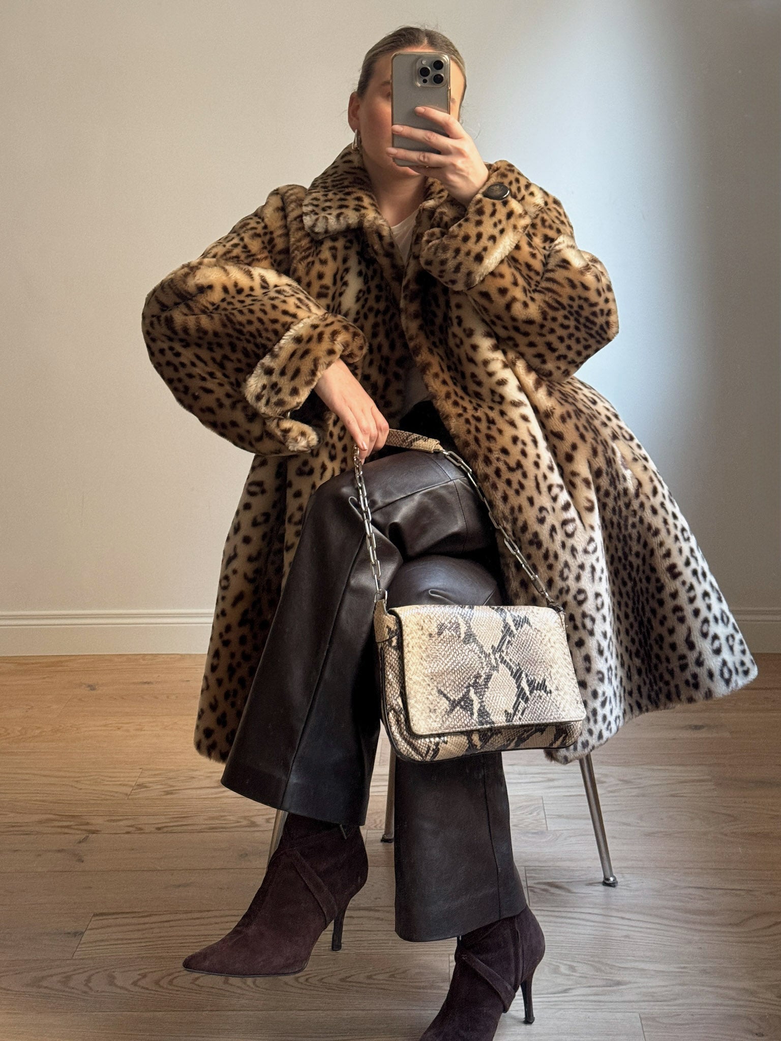 Faux fur leopard coat