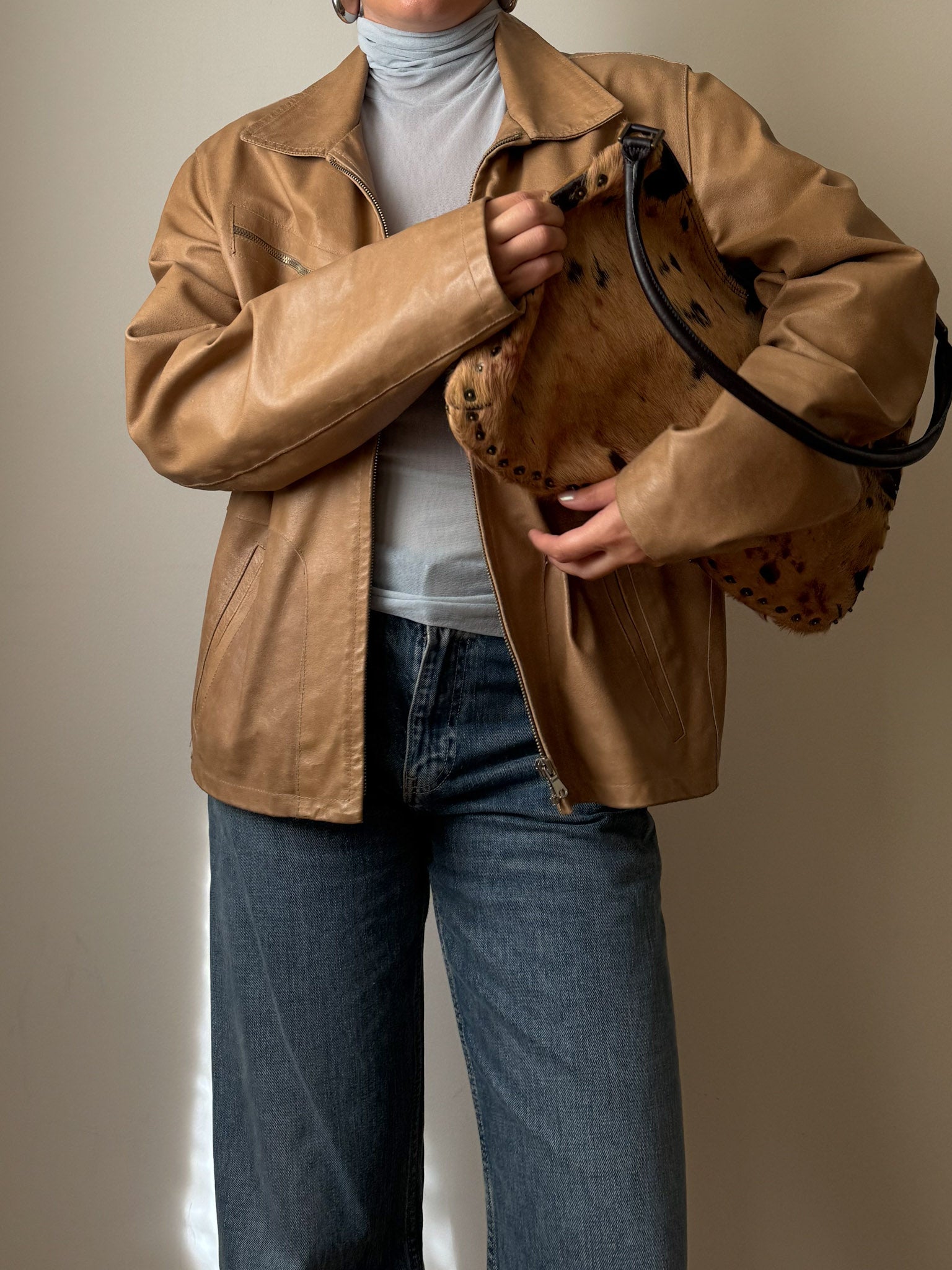 Real leather beige jacket
