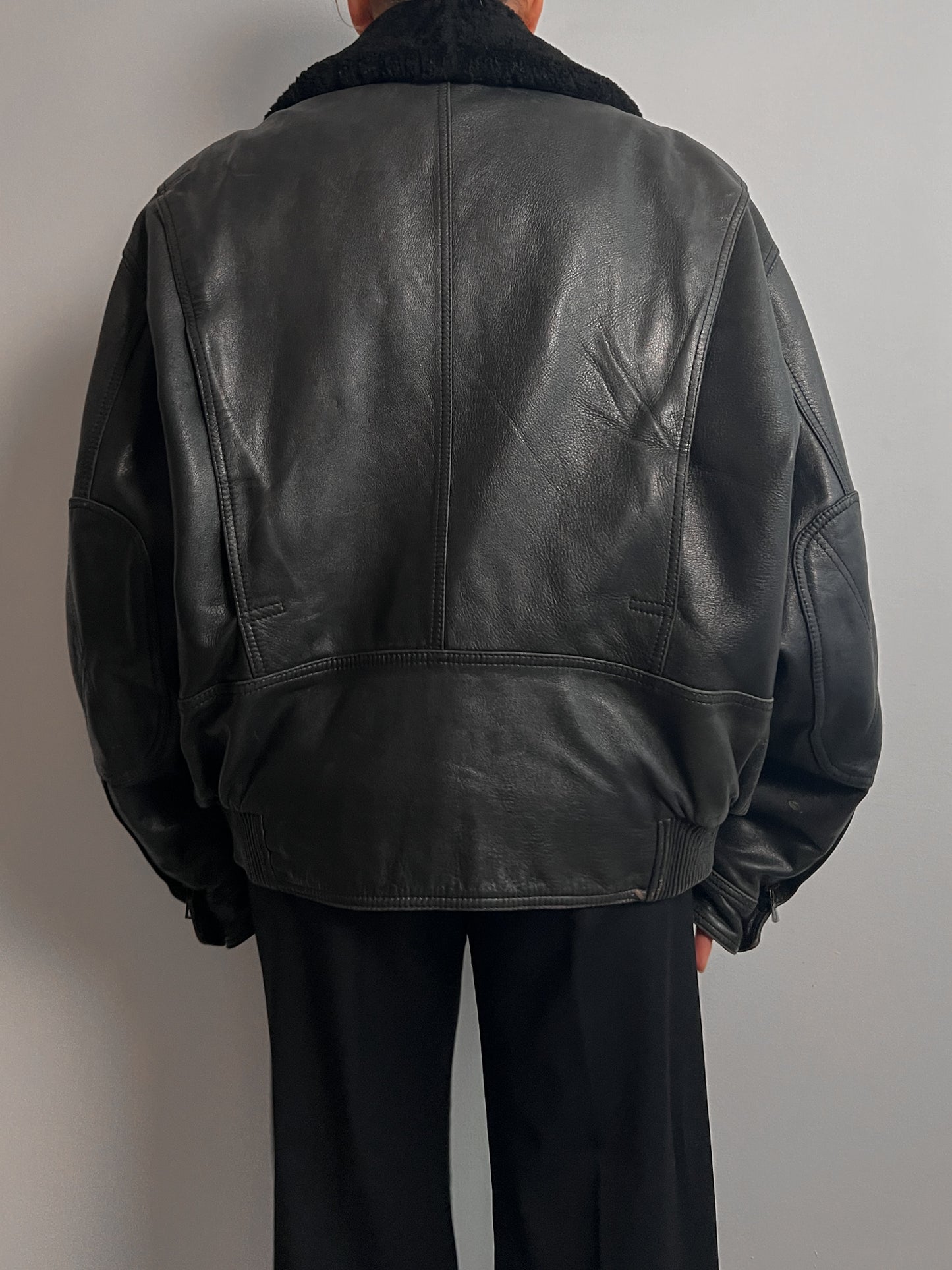 Real leather black aviator jacket