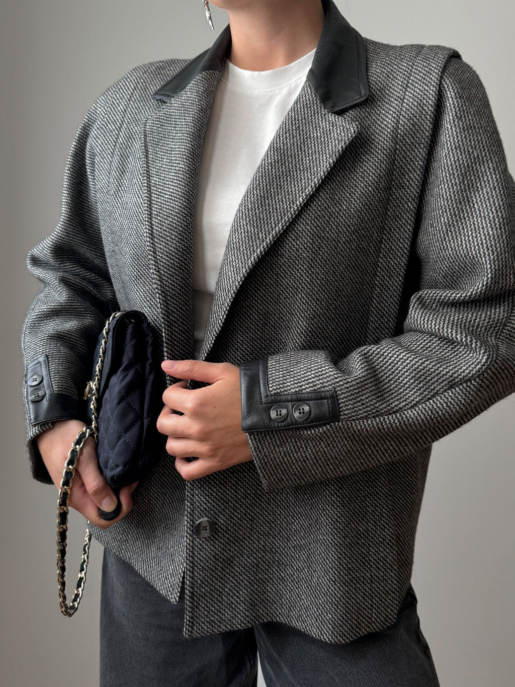 Wool and leather herringbone jacket