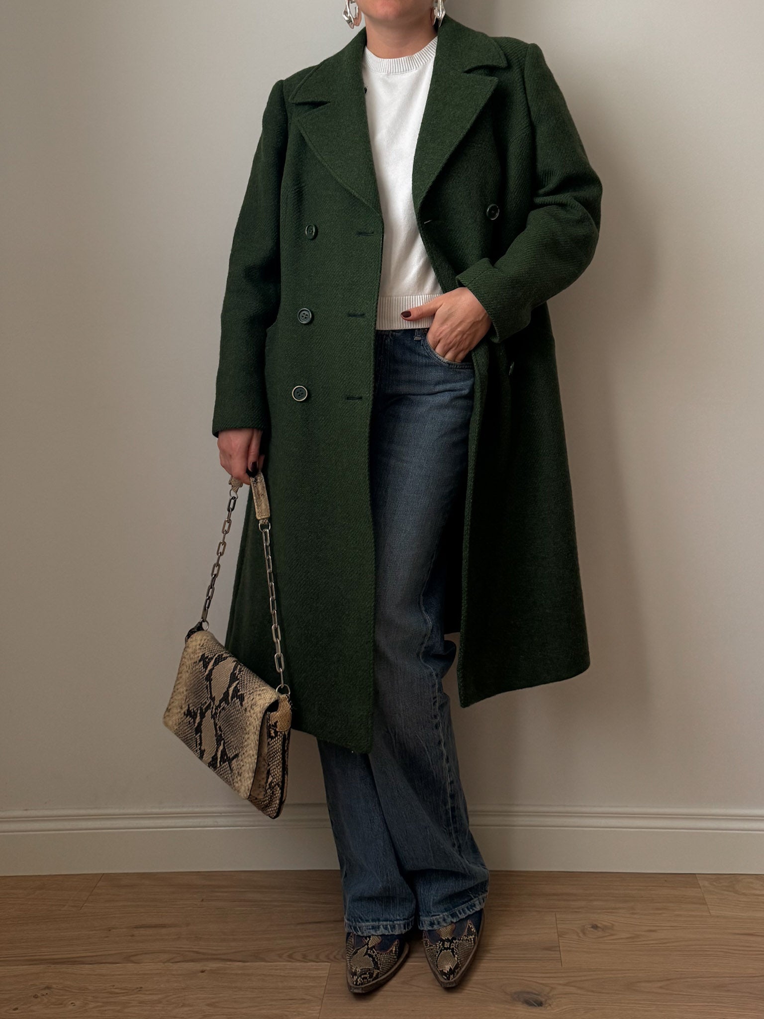 Pure new wool green coat