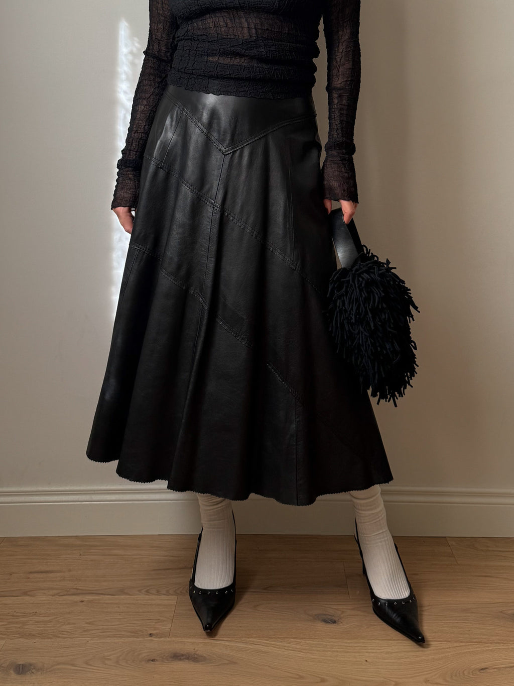 Real leather black skirt