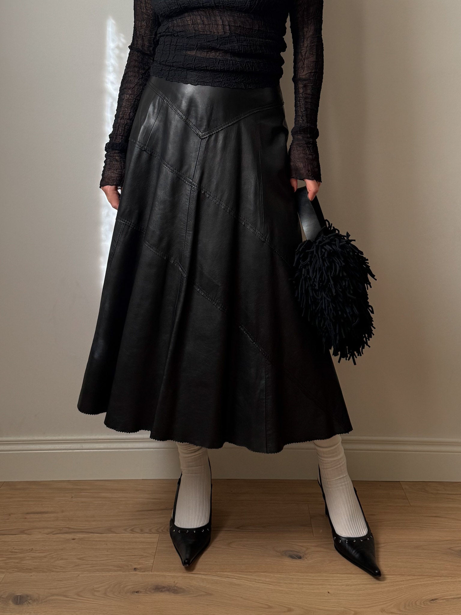 Real leather black skirt