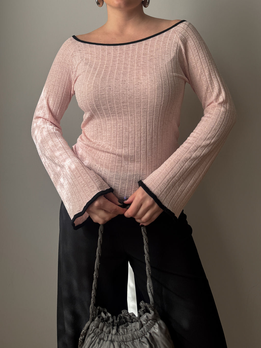 Top a costine vintage in viscosa rosa cipria