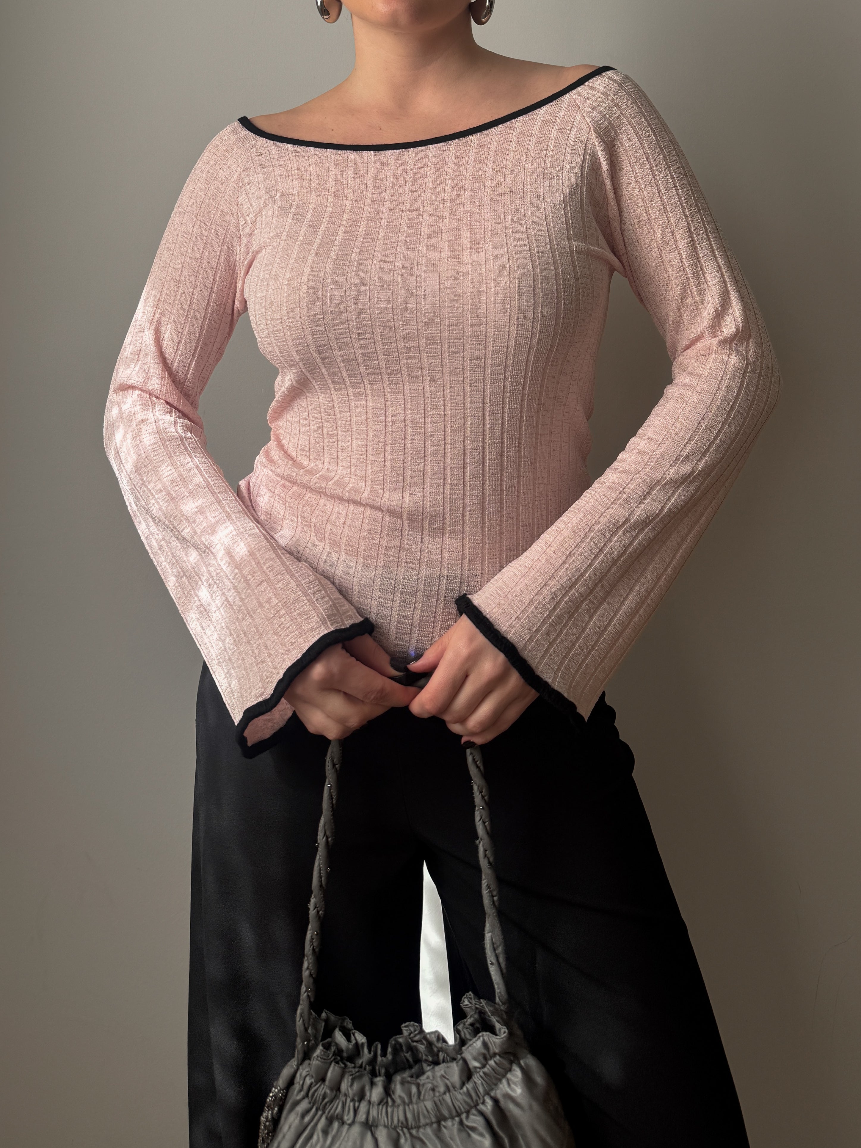 Top a costine vintage in viscosa rosa cipria