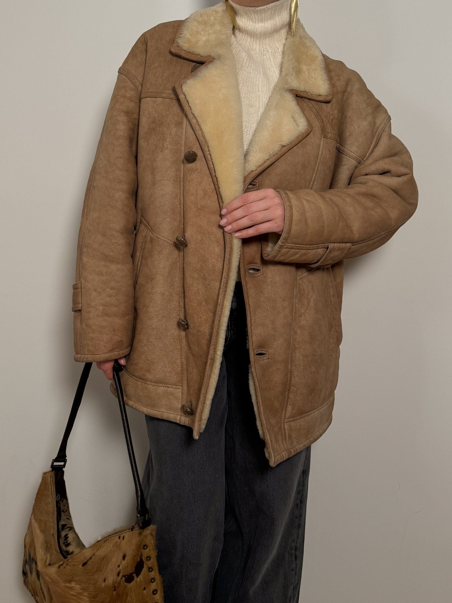 Real shearling distressed jacket