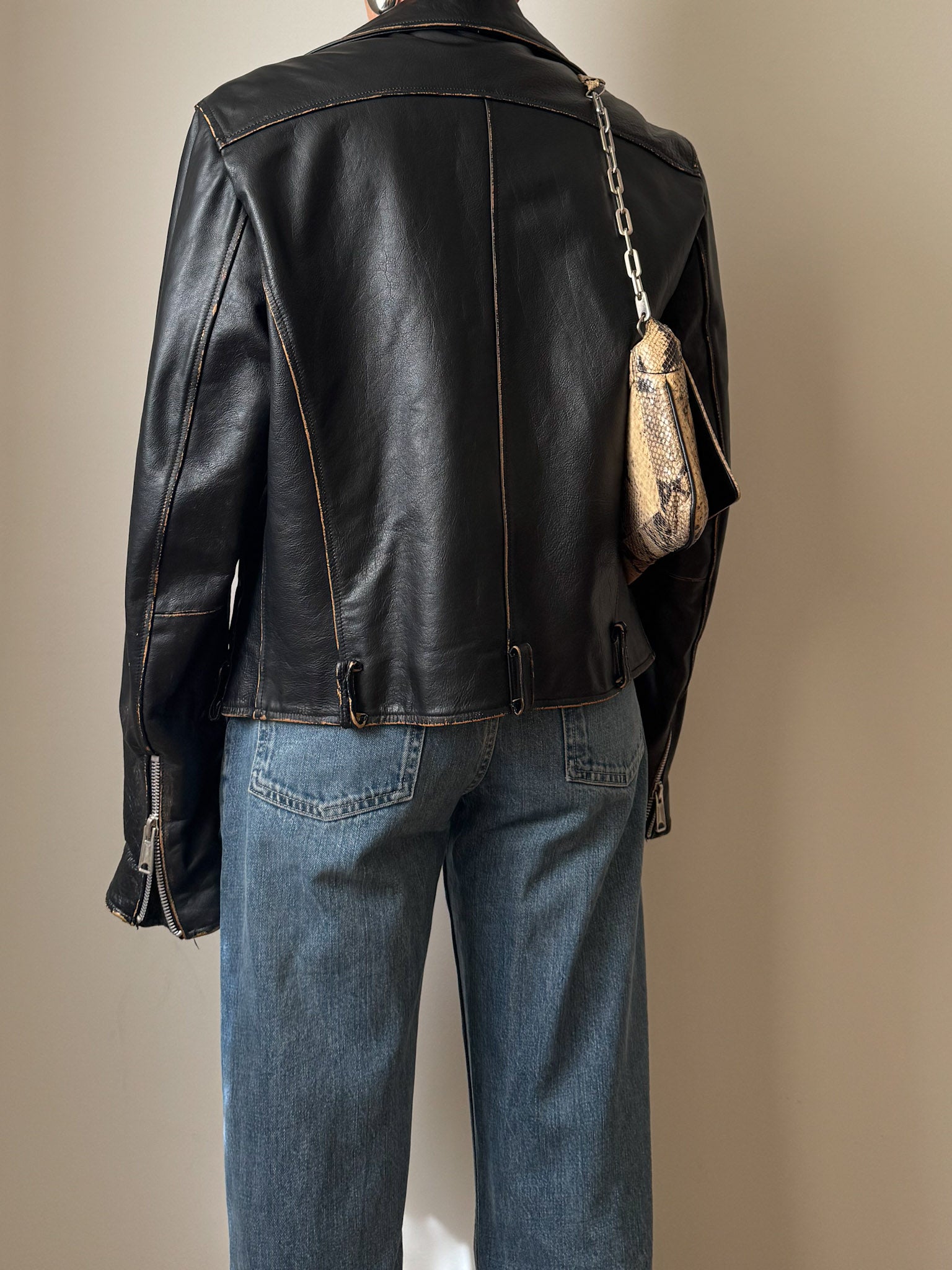 Real leather distressed jacket