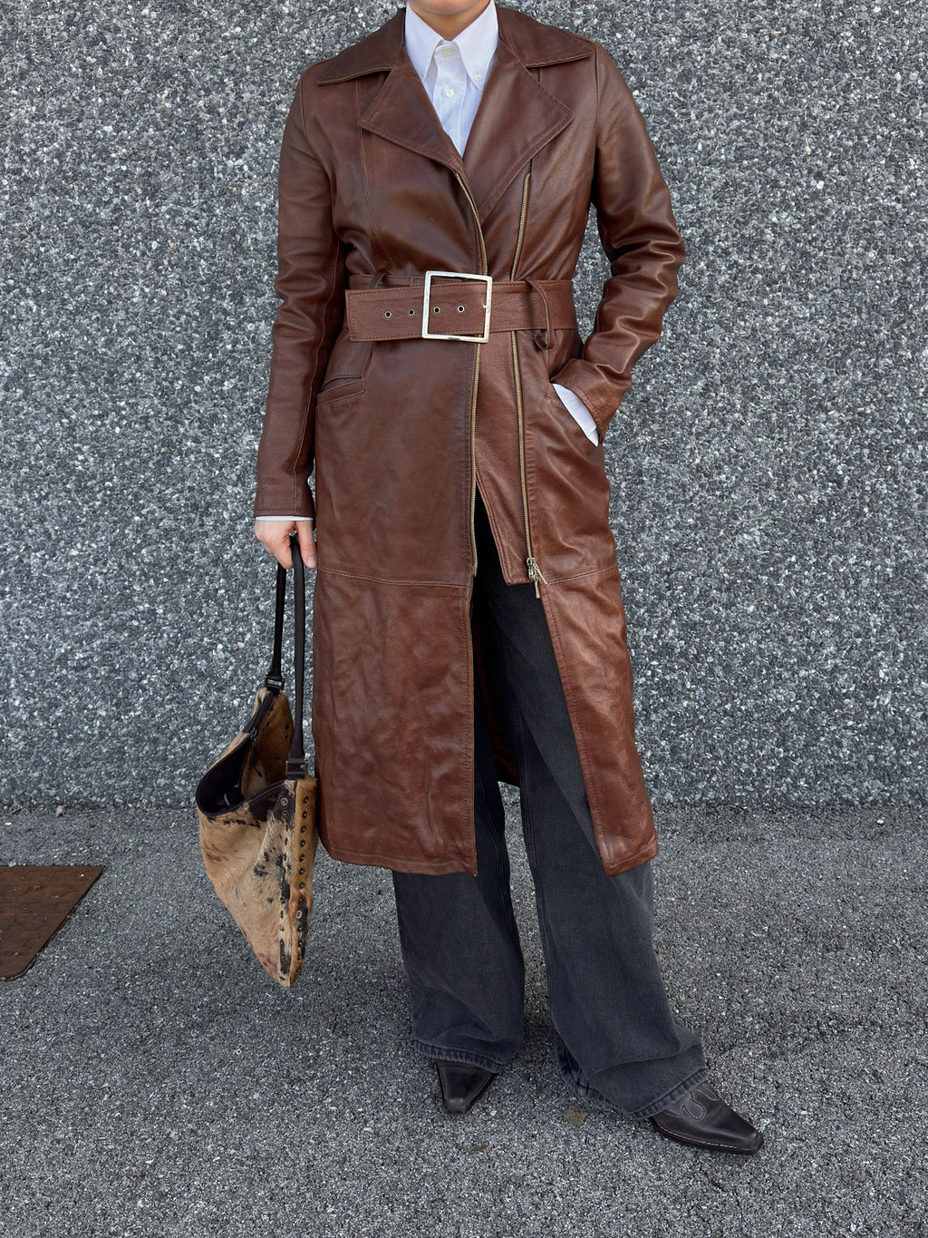 Genuin lather caramel trench coat